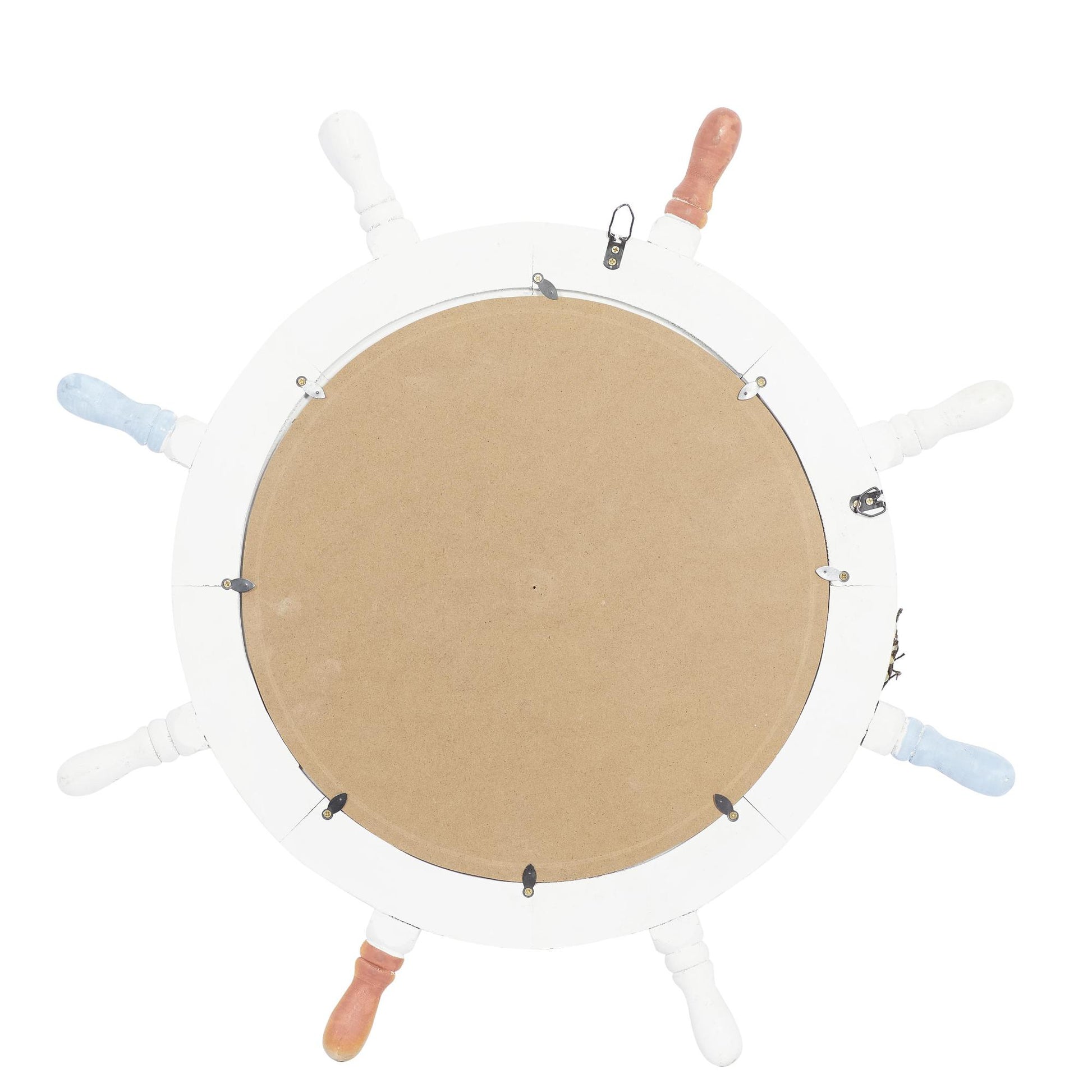Ship Wheel Blue Wood Room Wall Mirror with White Spokes and Sealife with Netting Accent