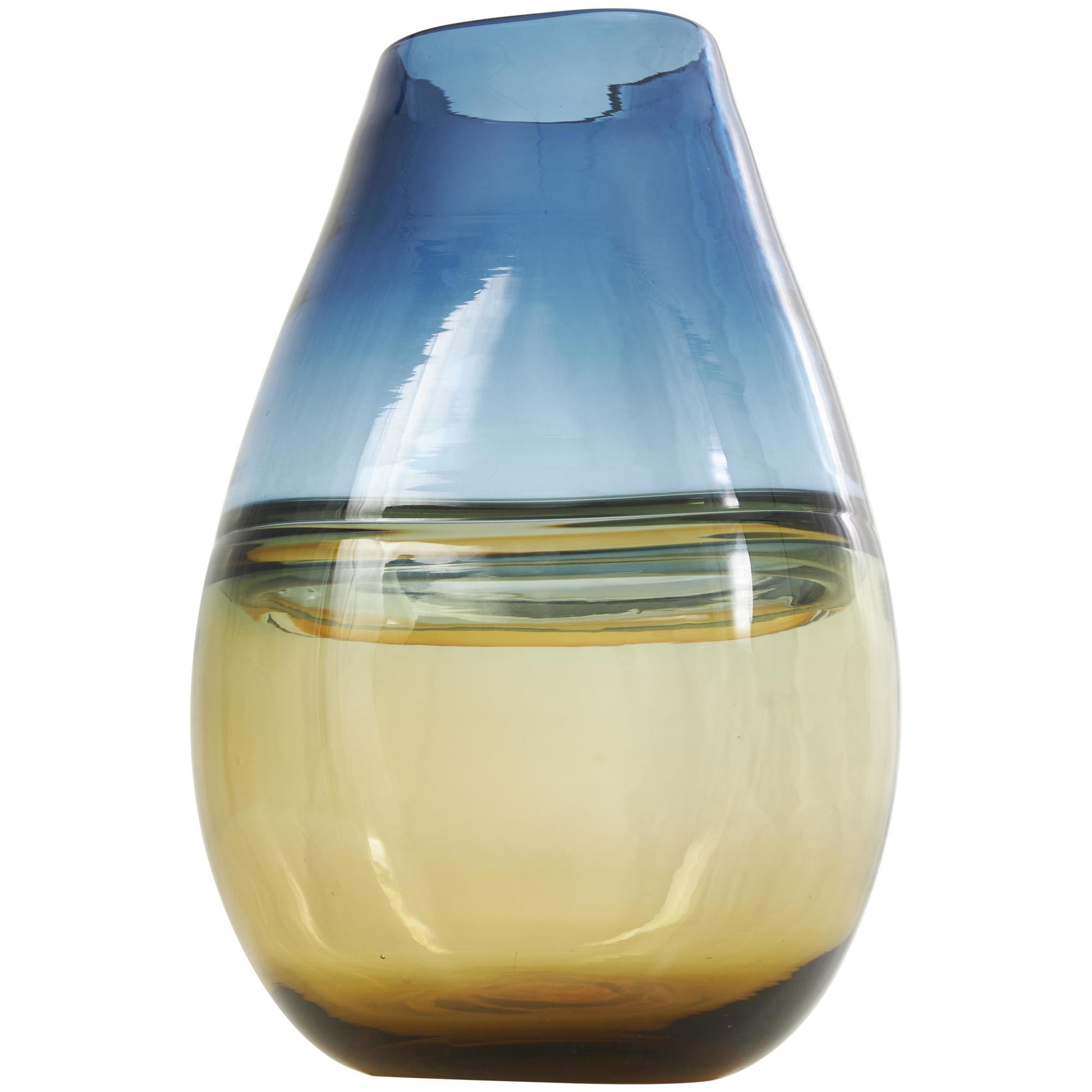 Blue Glass Handmade Ombre Decorative Vase with Yellow Base