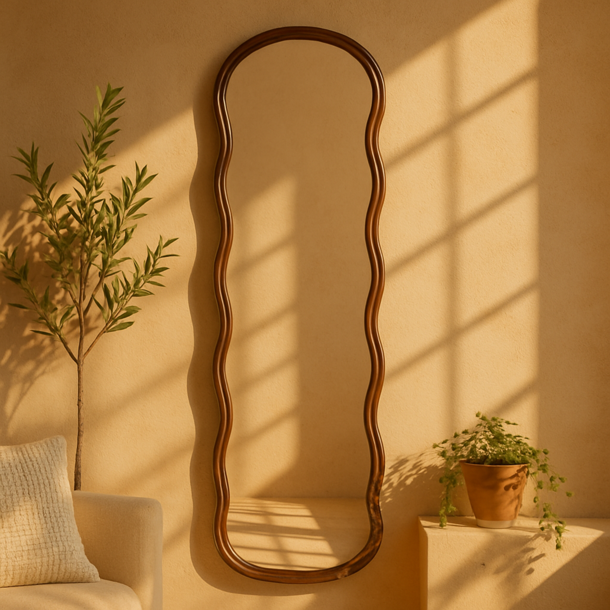 Abstract Wood Wavy Room Wall Mirror