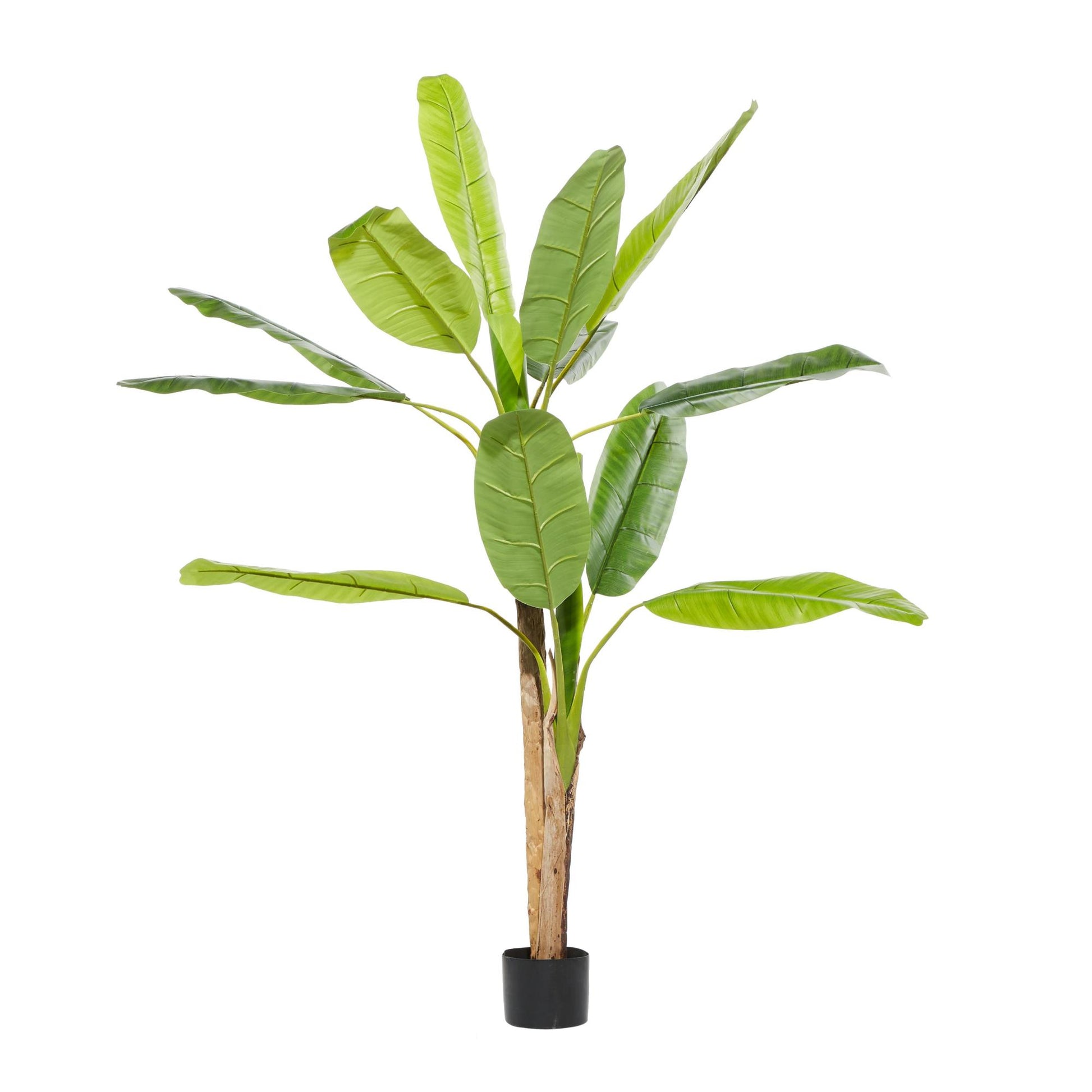 Banana Leaf Green Faux Foliage Indoor Outdoor Artificial Tree with Realistic Leaves and Black Plastic Pot