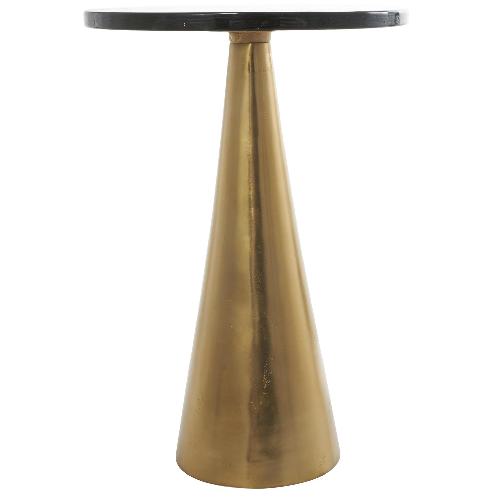 Geometric Aluminum Metal Cone Side End Accent Table with Textured Glass Tabletop