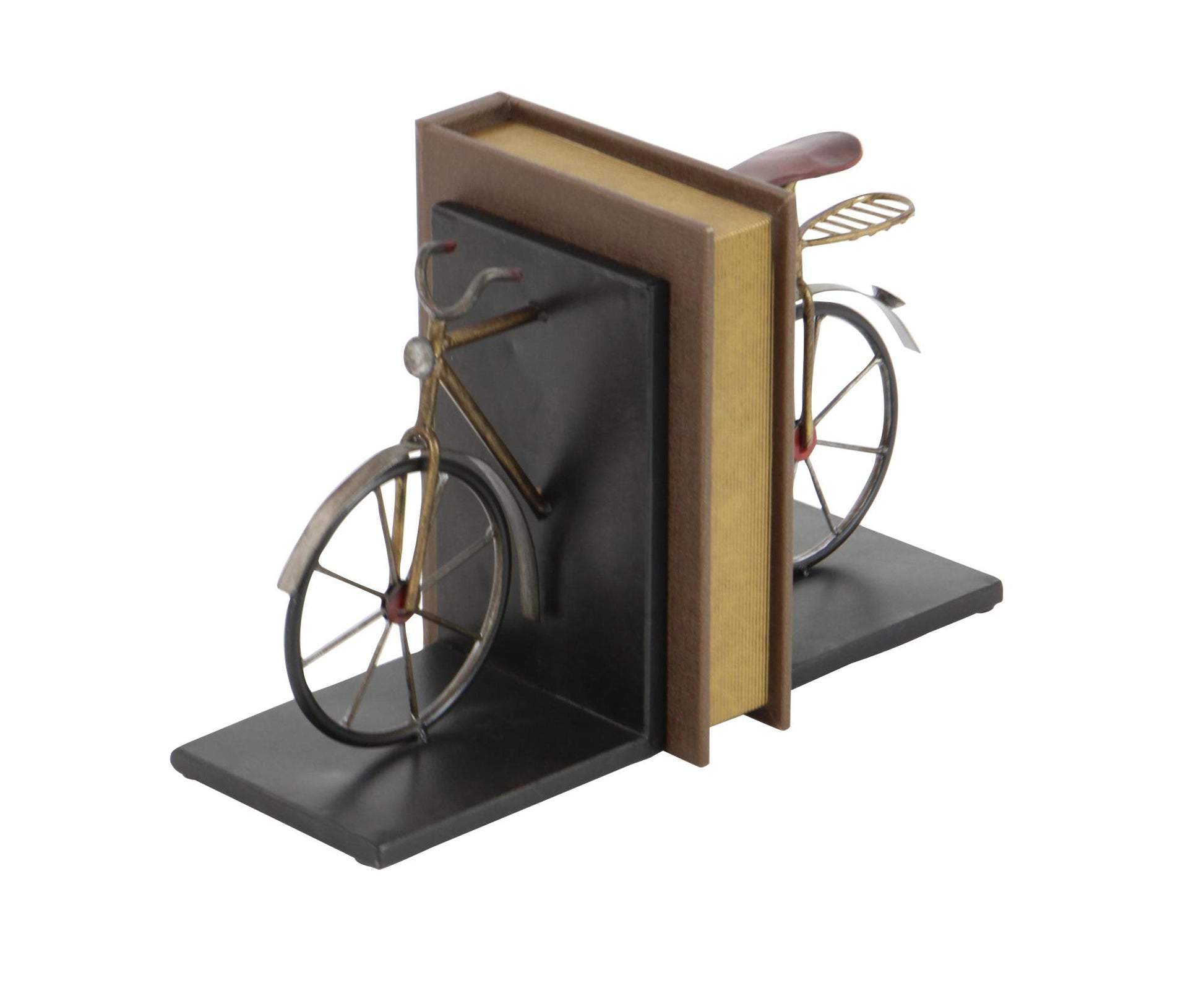 Set of 2 Bike Black Metal Weathered Decorative Bookends