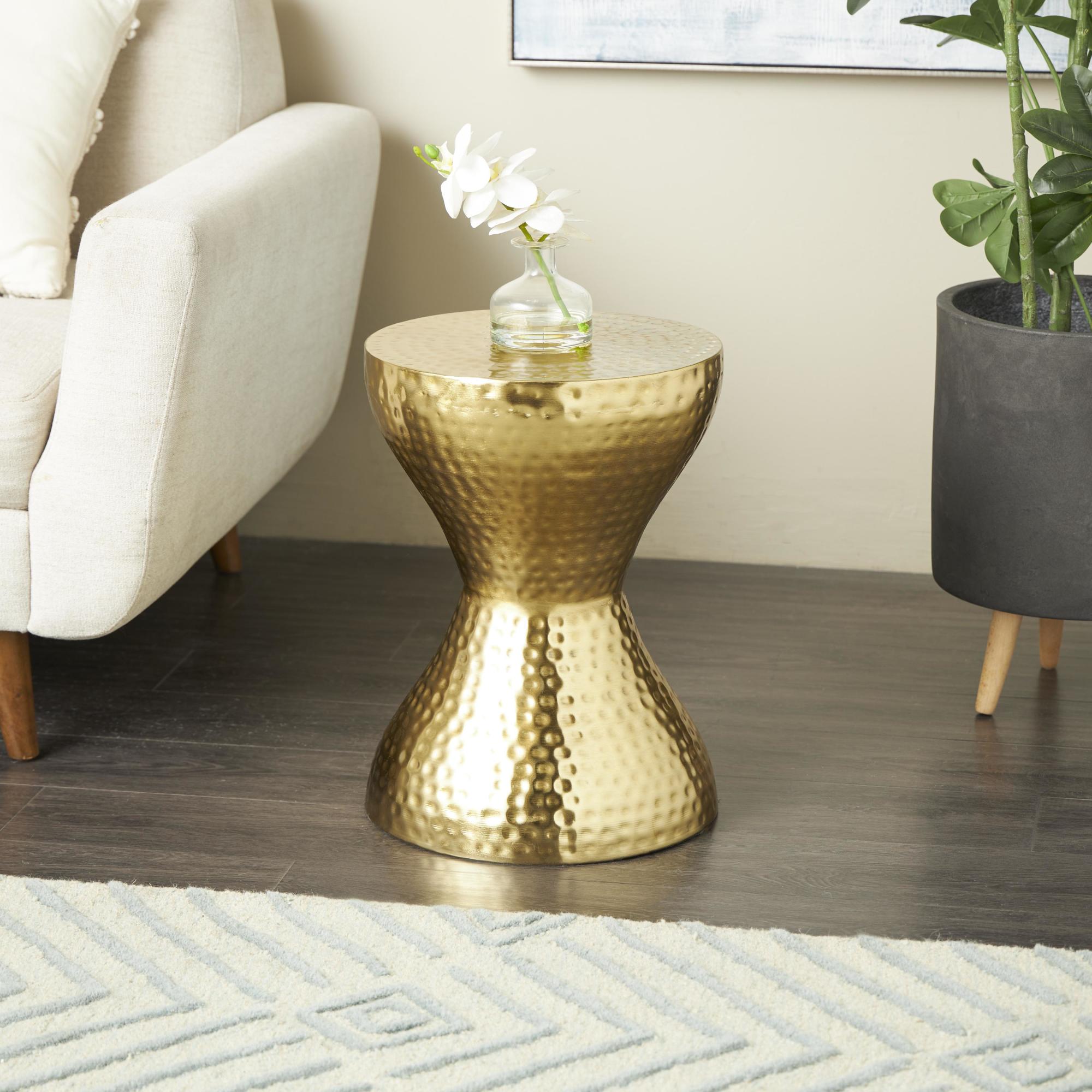 Metal Hammered Side End Accent Table with Hourglass Shape