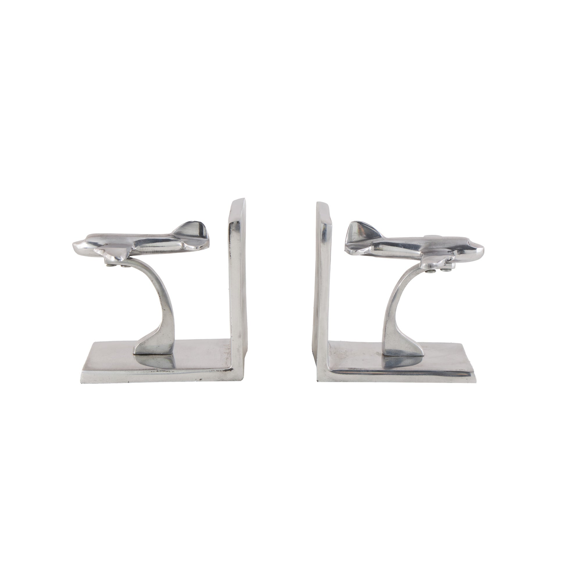 Set of 2 Airplane Silver Aluminum Metal Decorative Bookends