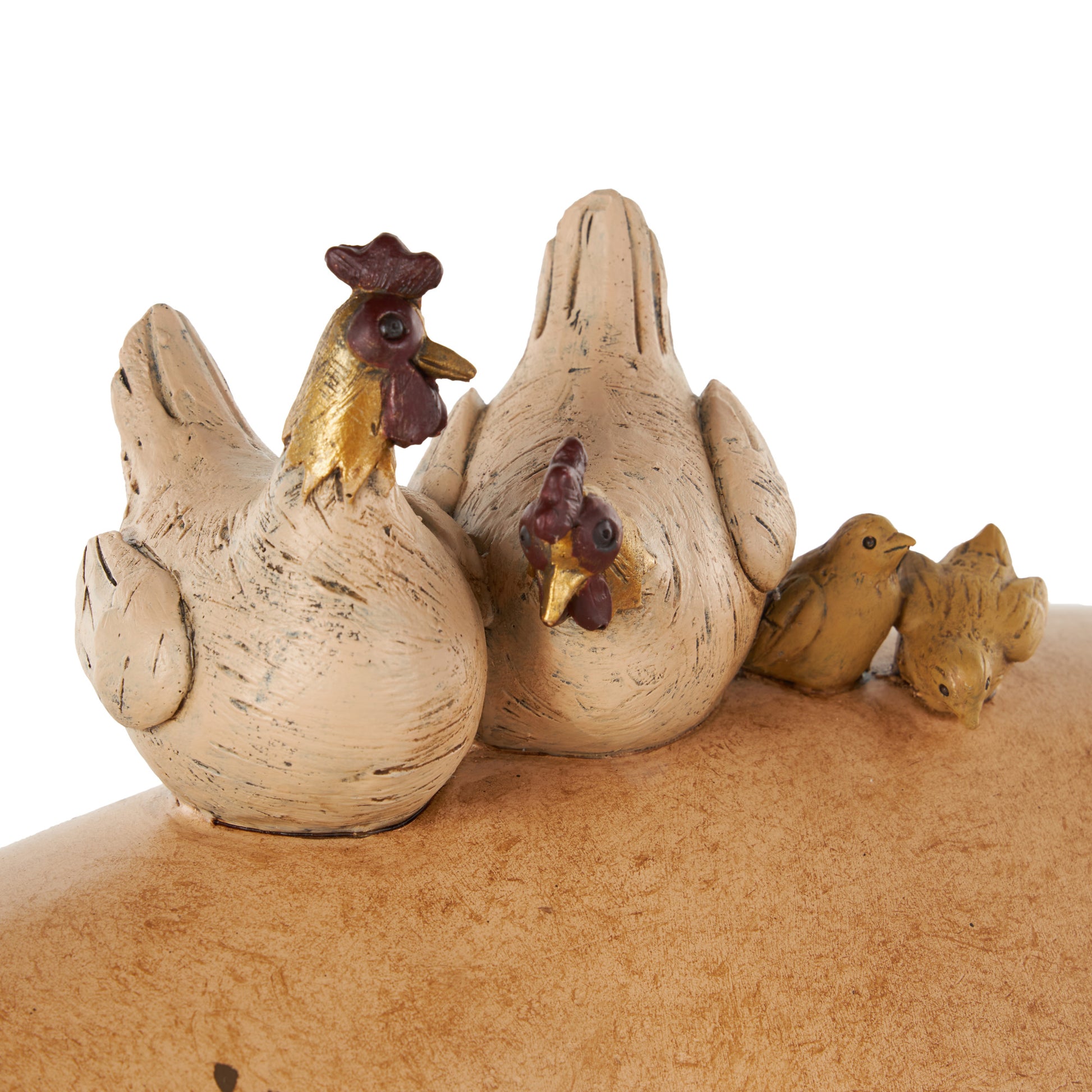 Pig Light Brown Resin Decorative Sculpture with Roosters and Chicks