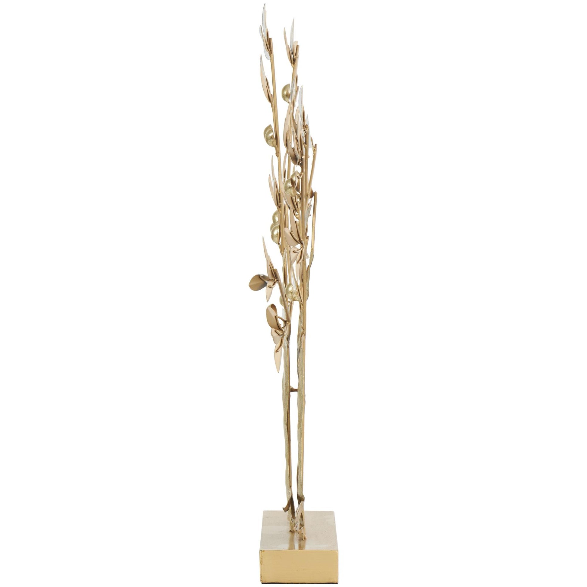 Tree Gold Metal Metallic Decorative Sculpture with White Leaves