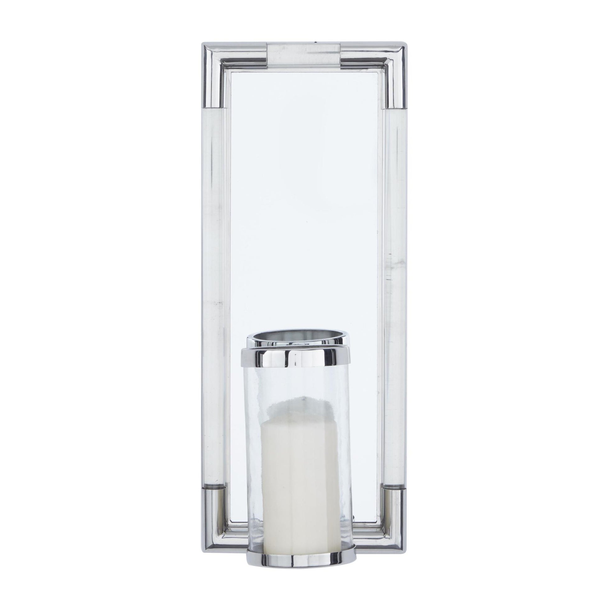 Geometric Silver Stainless Steel Metal Pillar Indoor Outdoor Wall Sconce with Mirror Backing