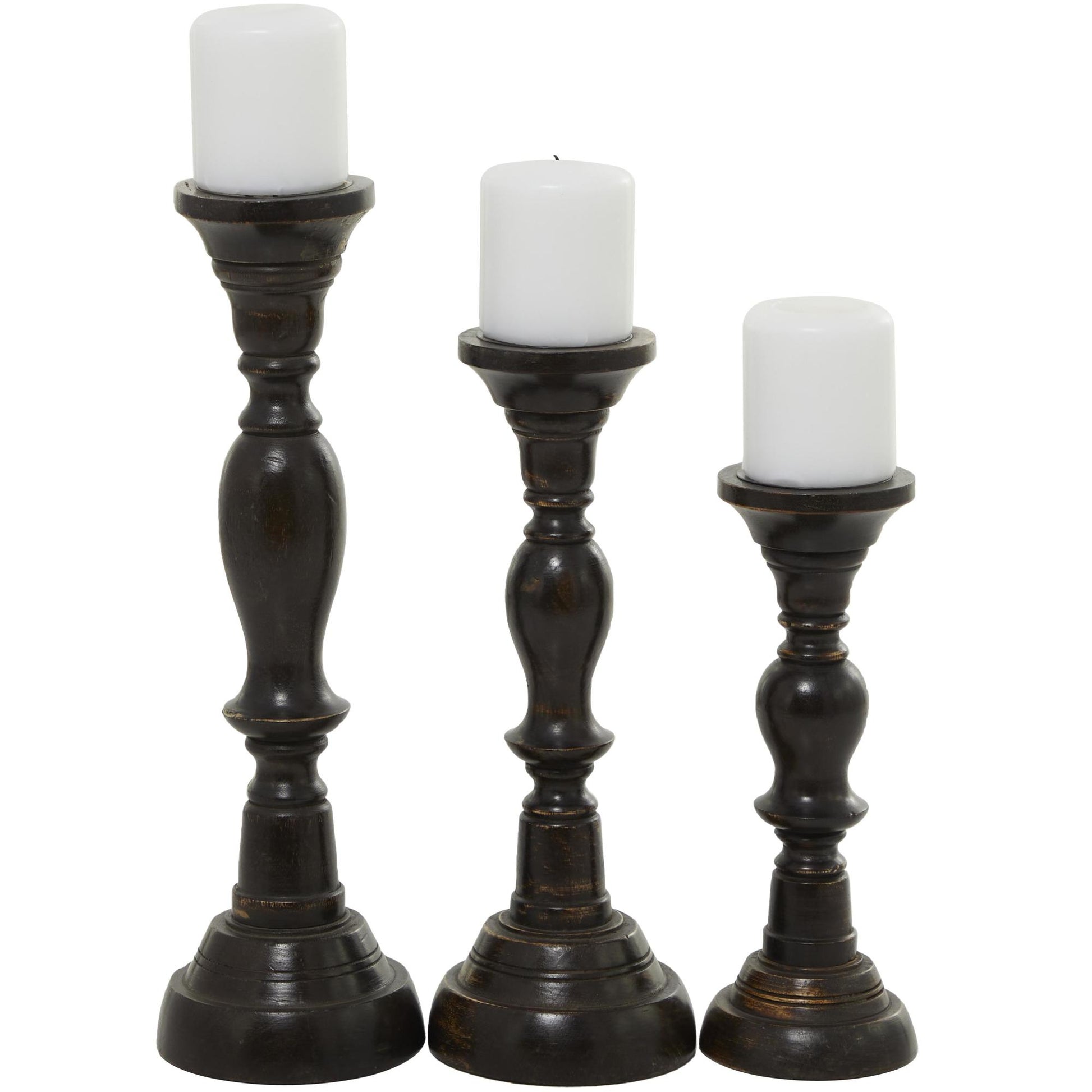 Set of 3 Black Mango Wood Decorative Candle Holder