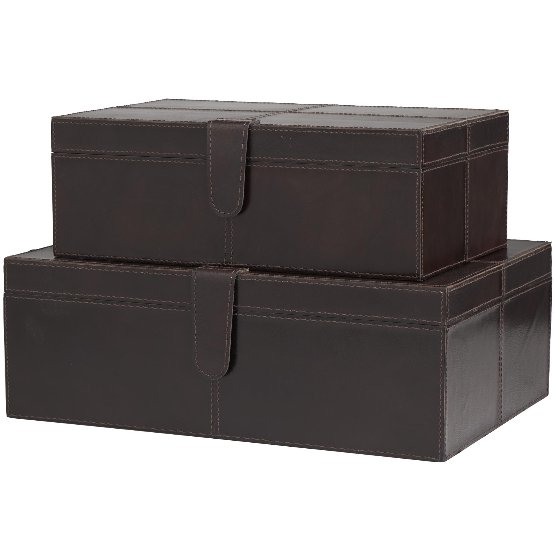 Set of 2 Leather Handmade Cowhide Storage Decorative Box with Stitching Detail