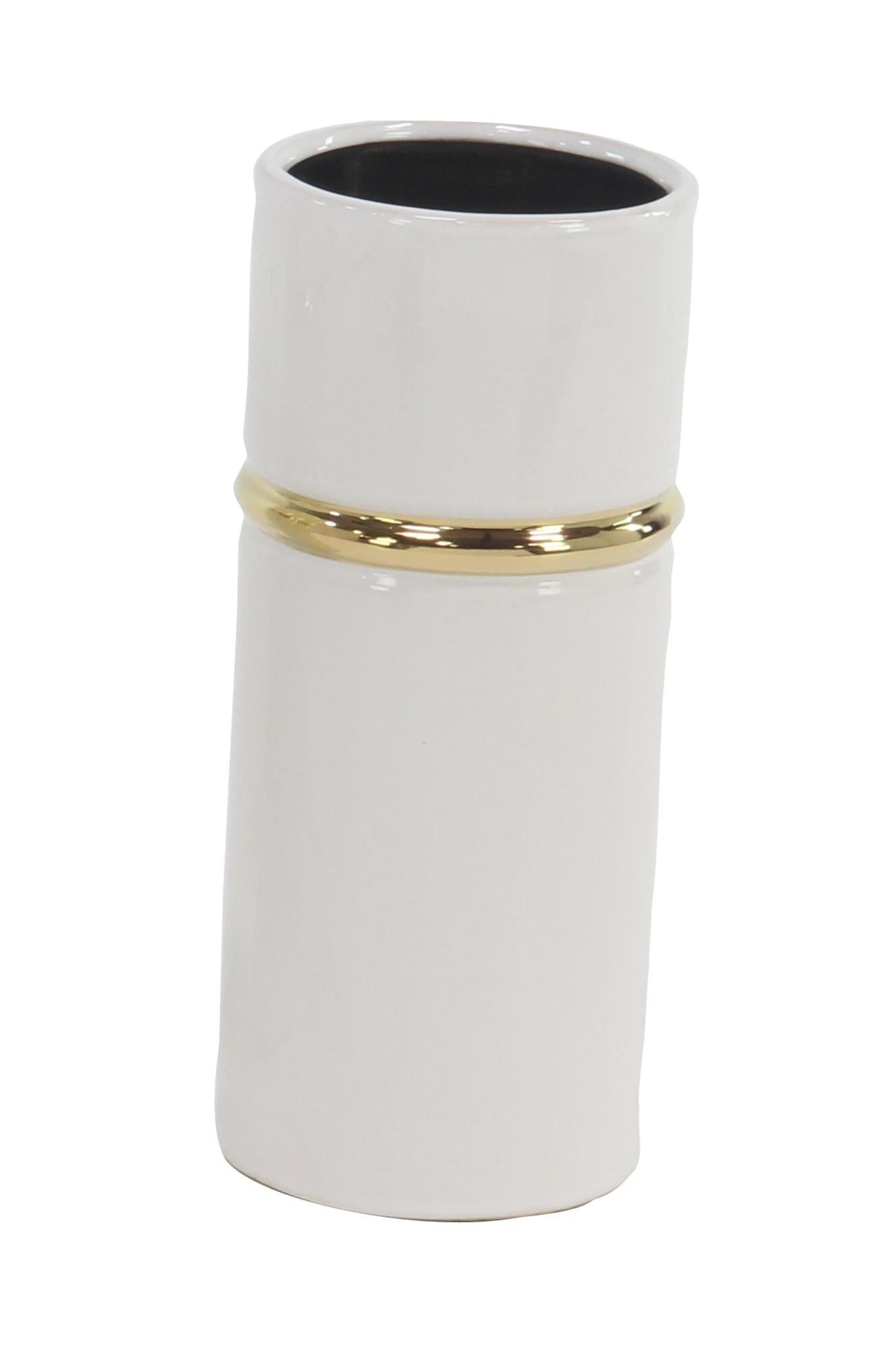 Set of 3 White Ceramic Decorative Vase with Gold Accents