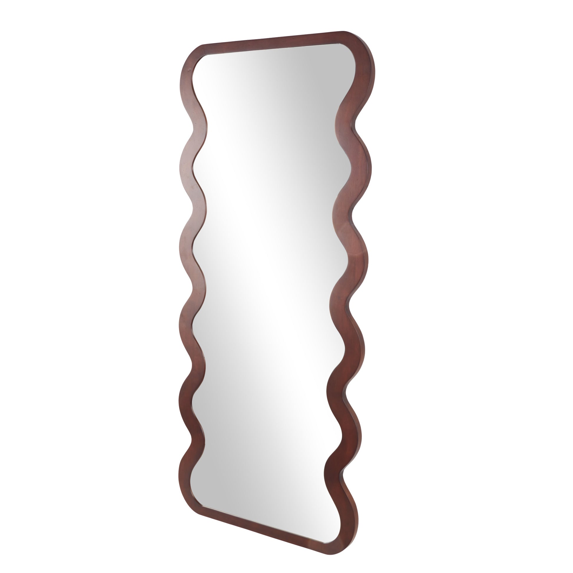 Dark Brown Wood Wavy Room Wall Mirror