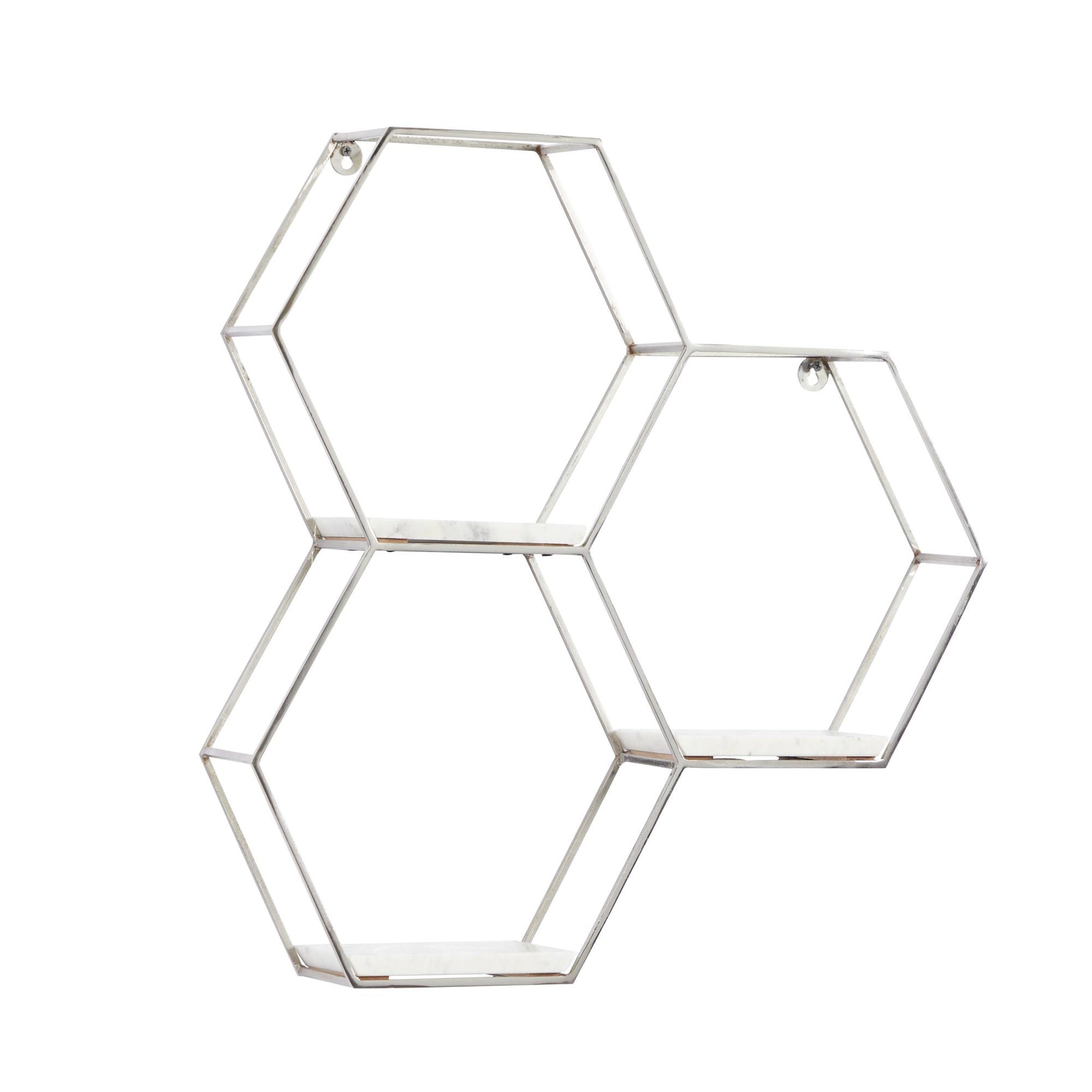 Geometric Metal Hexagon 3 Marble Shelves Room Wall Shelf with 3 Marble Shelves 26" x 5" x 24"
