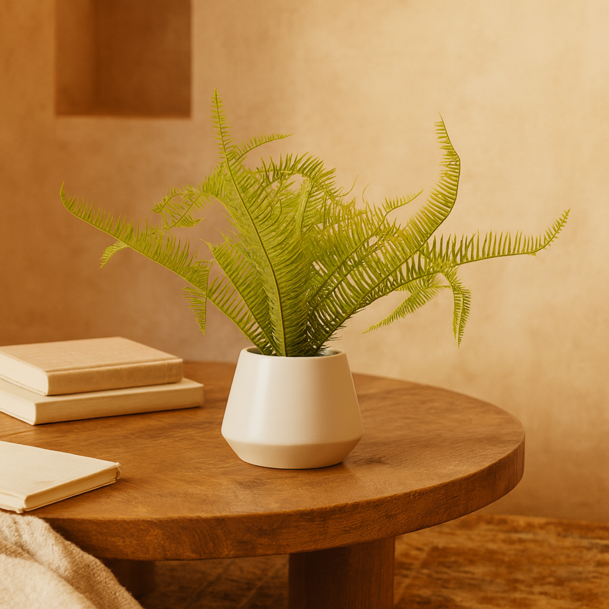 Fern Green Faux Foliage Indoor Outdoor Artificial Plant with Realistic Leaves and White Ceramic Pot
