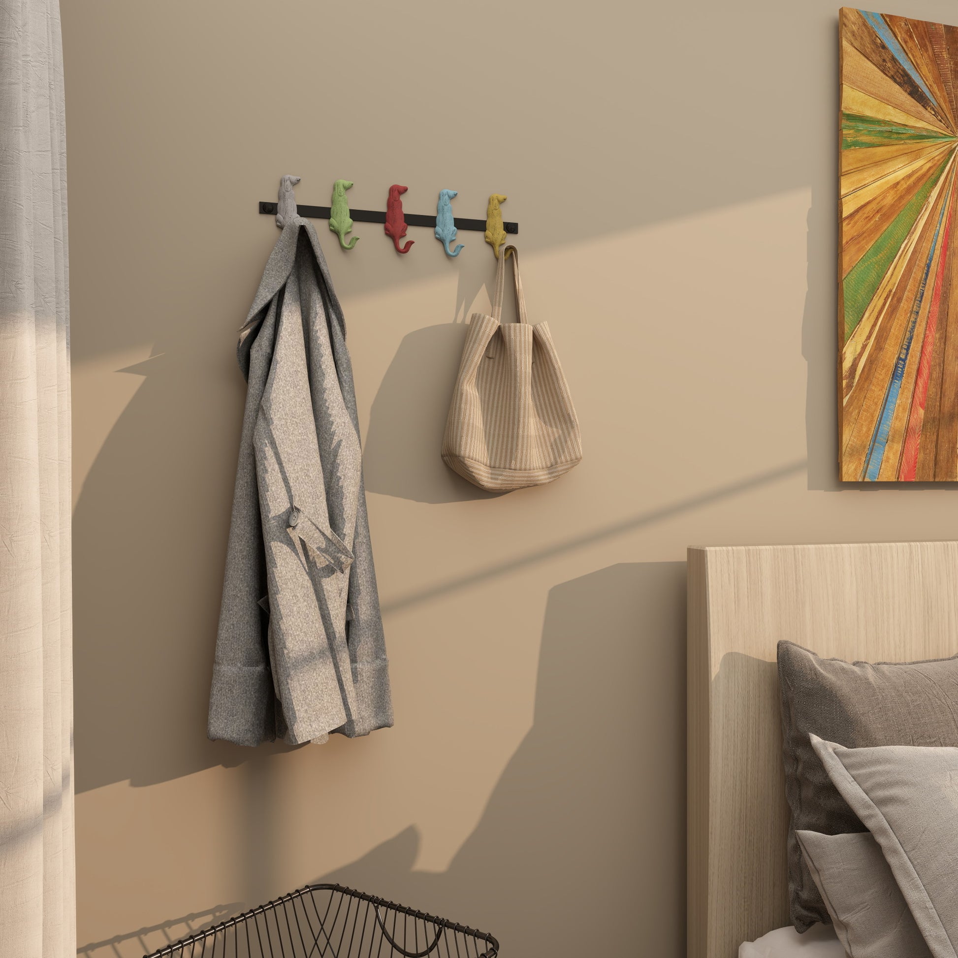 Dog Multi Colored Metal 5 Hanger Home Wall Hook