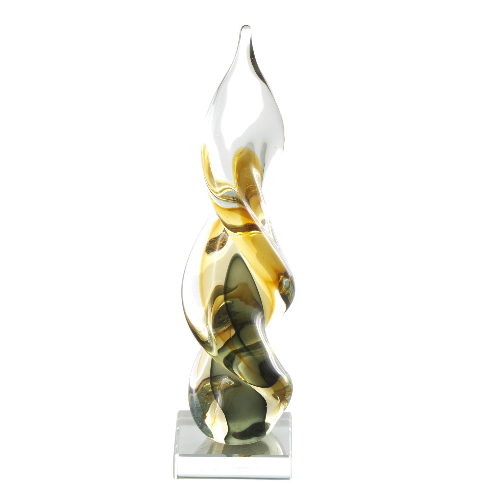 Abstract Clear Glass Twisted Decorative Sculpture with Green Accents