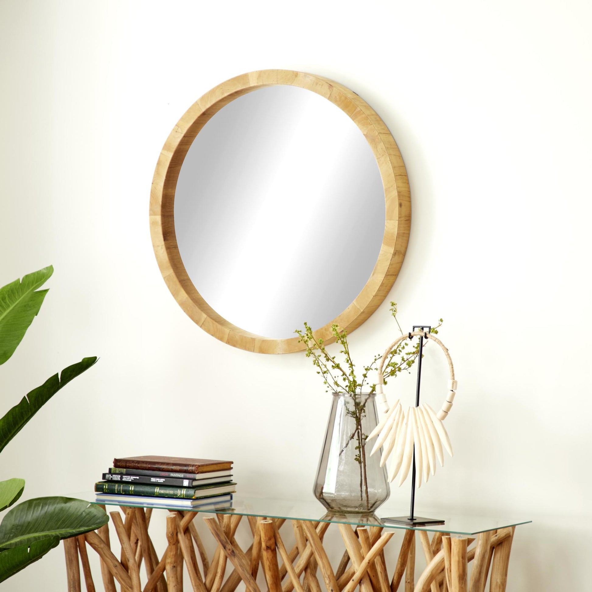 Brown Wood Room Wall Mirror with Natural Wood Grains