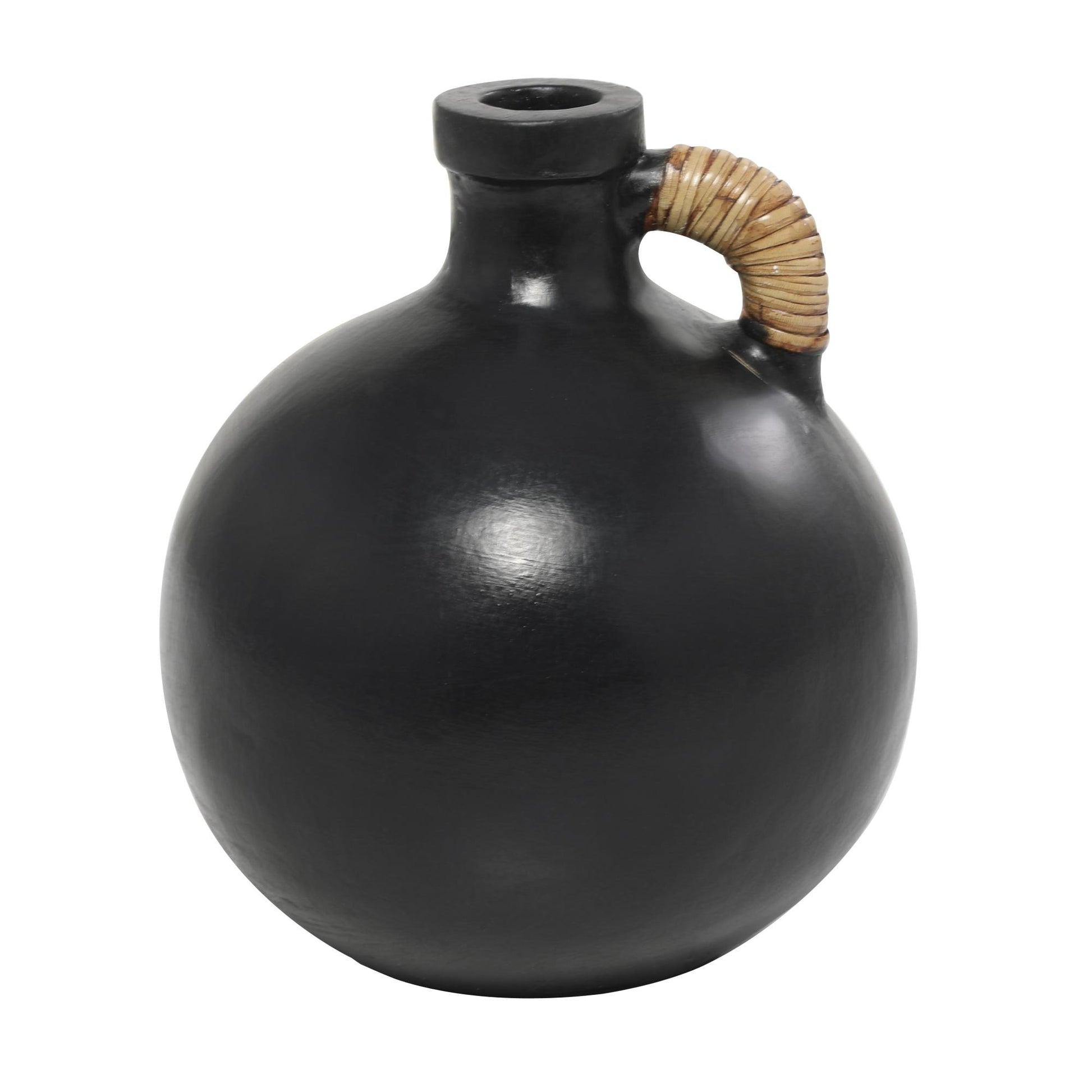 Ceramic Jug Inspired Decorative Vase with Rattan Wrapped Handle