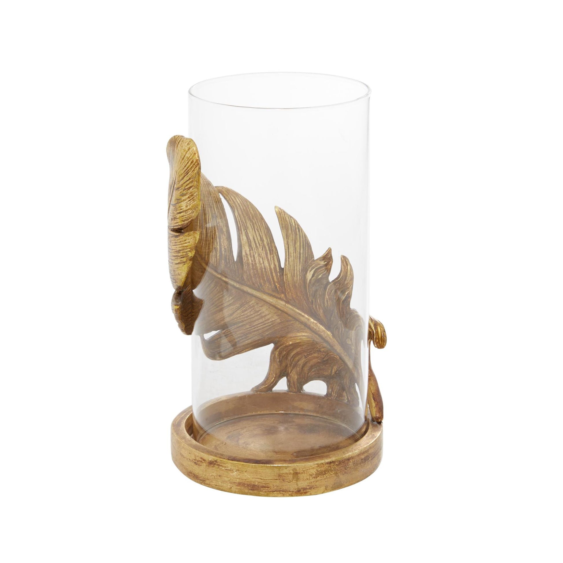 Bird Gold Glass Feather Pillar Room Hurricane Lamp