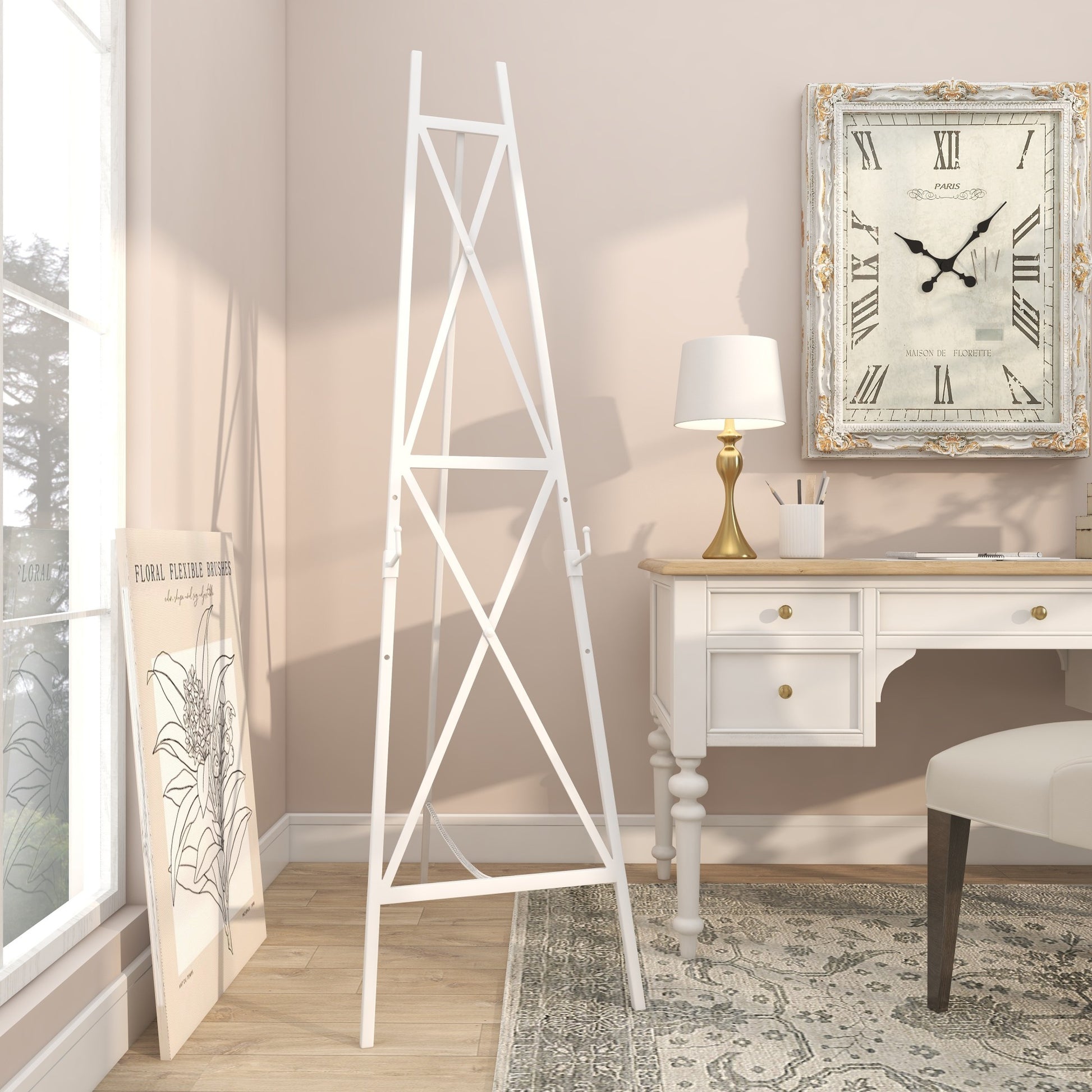 White Metal Tall Adjustable Display Easel with Chain Support
