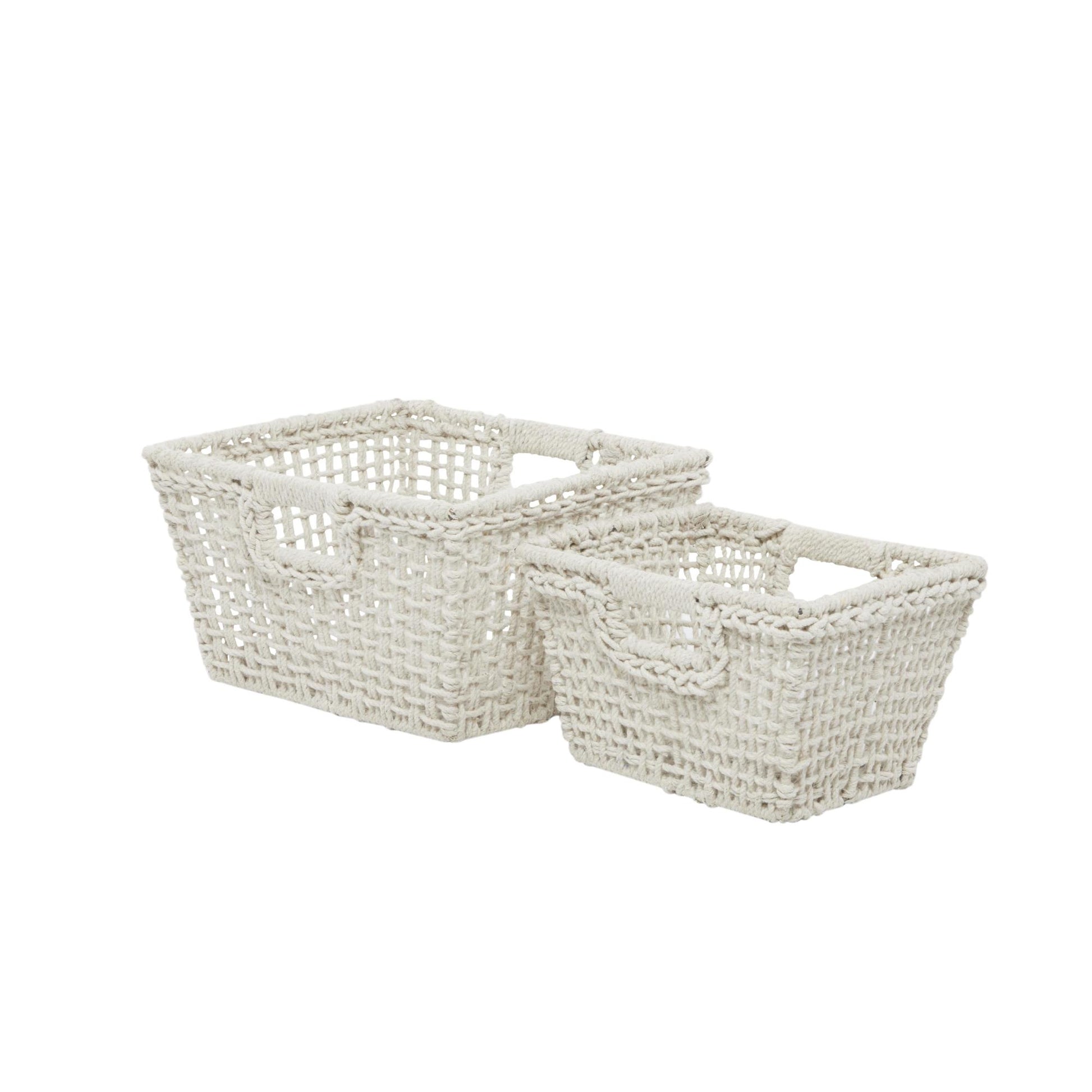 CosmoLiving by Cosmopolitan Set of 2 Cotton Fabric Handmade Decorative and Functional Storage Basket with Handles