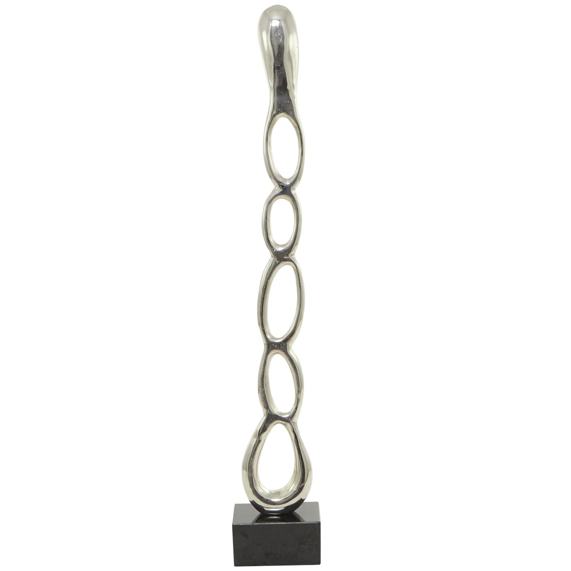Abstract Aluminum Metal Tall Linked Floor Decorative Sculpture with Black Base