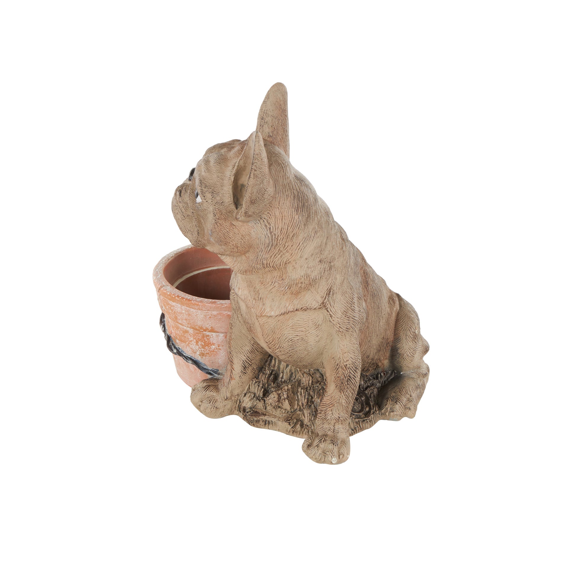 Dog Brown Resin Textured Indoor Outdoor Planter with Antique Pot