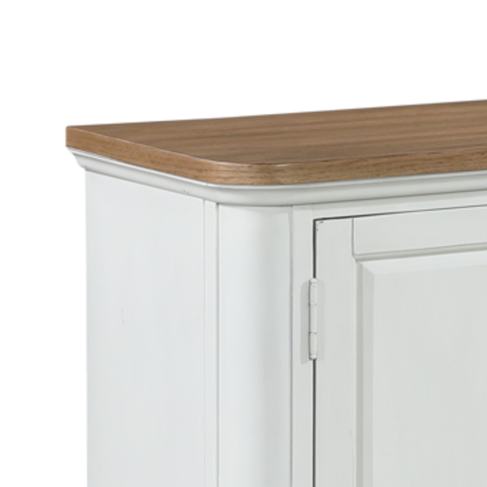 White Wood 4 Door Media Credenza Sideboard with Brown Wood Top and Black Round Knobs