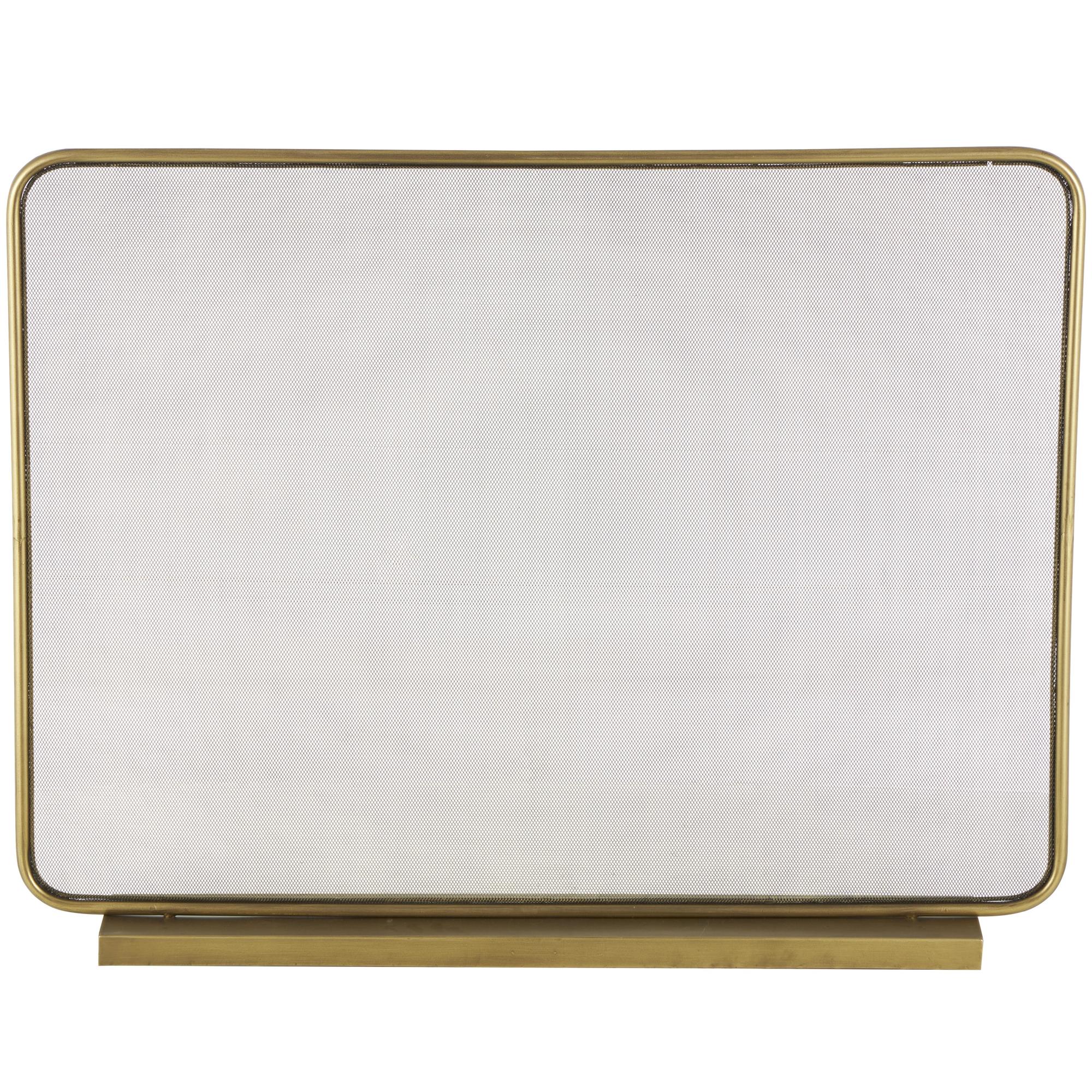 Geometric Gold Metal 1 Panel Living Room Fireplace Screen with Rounded Edges and Rectangular Base