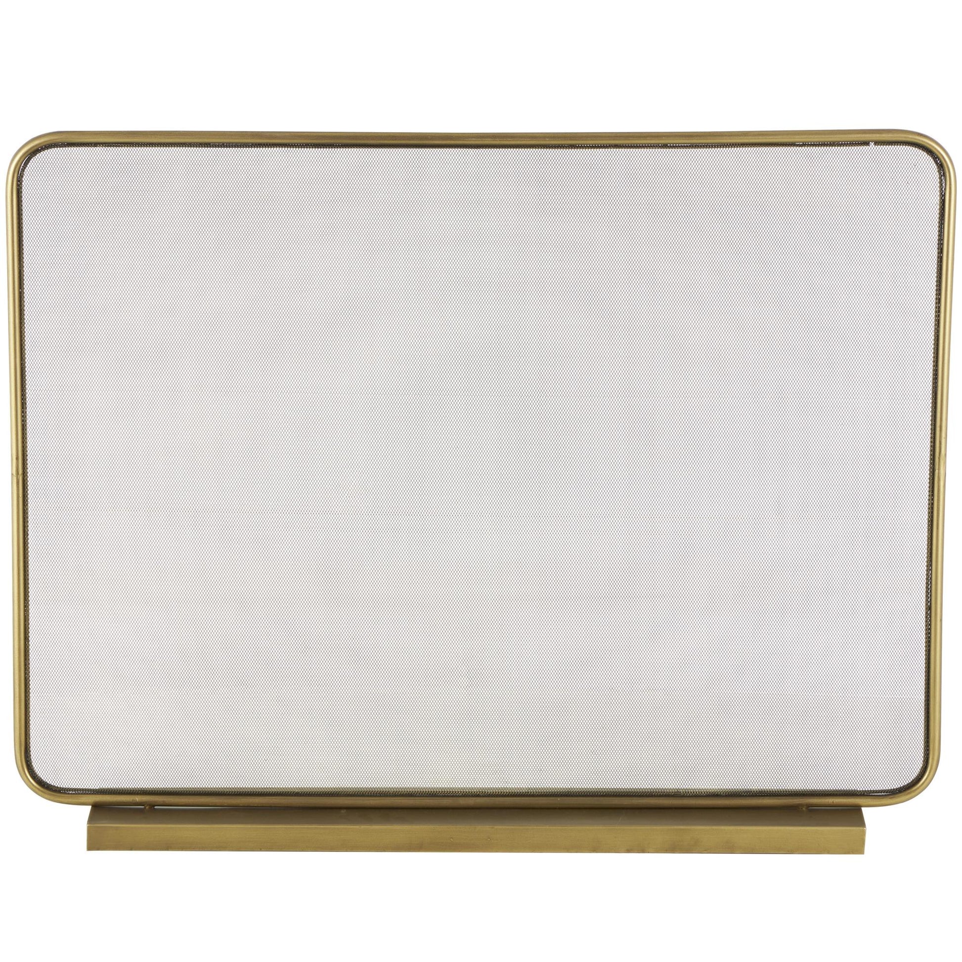 Geometric Gold Metal 1 Panel Living Room Fireplace Screen with Rounded Edges and Rectangular Base