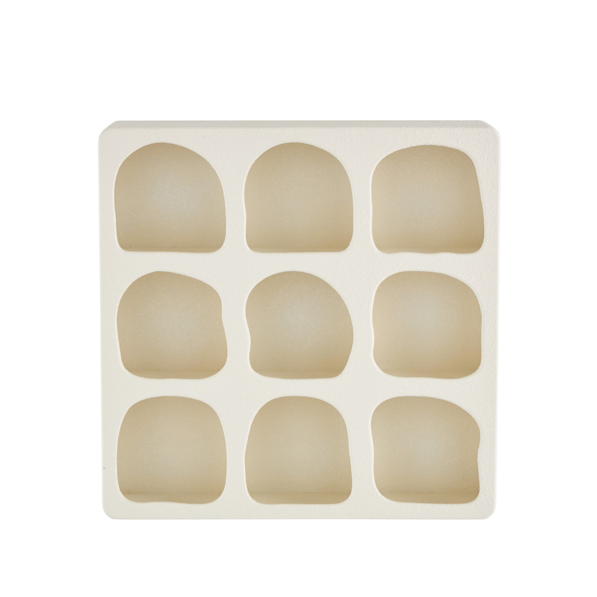 Geometric Wooden 9 Cubby Room Wall Shelf with Abstract Block Shapes