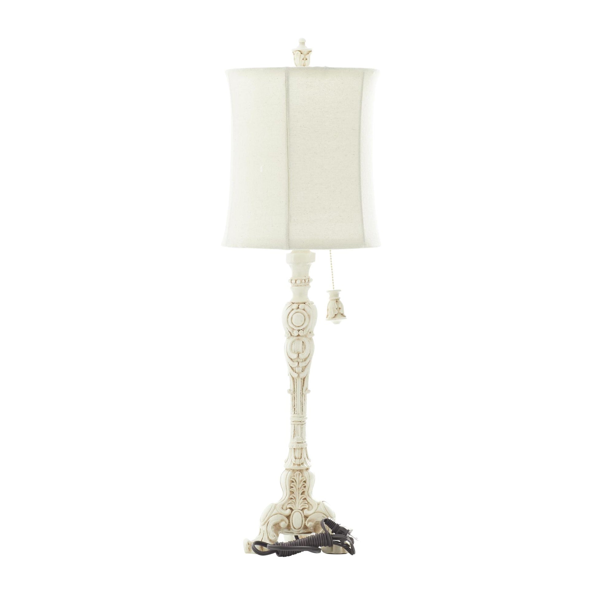Scroll Cream Polystone Antique Style Room Buffet Lamp with Drum Shade