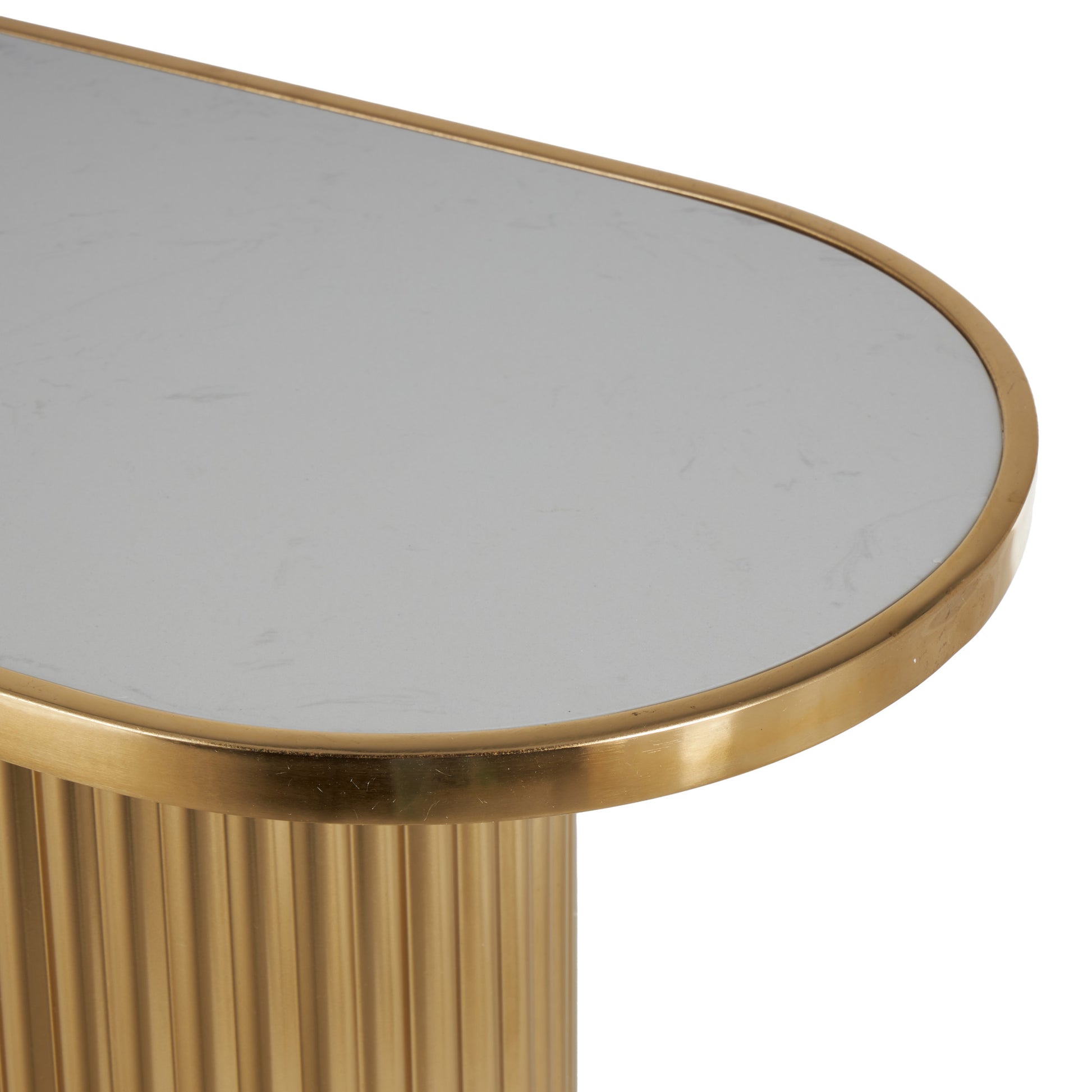 Metal Handmade Oval Living Room Console Table with Ribbed Legs