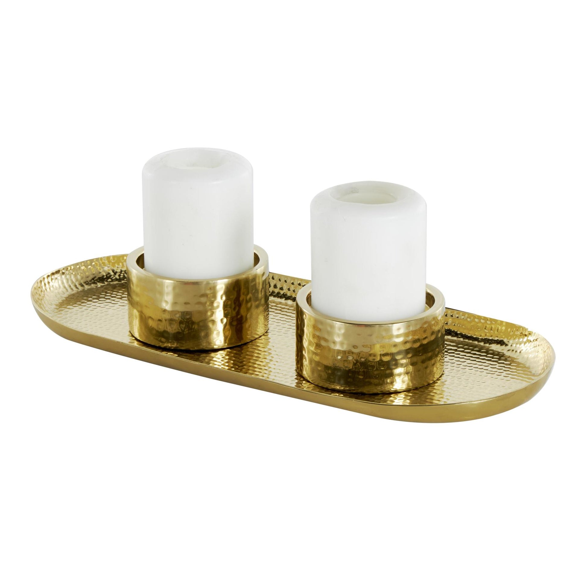 Stainless Steel Metal Hammered Decorative Candle Holder with Oval Tray Plate