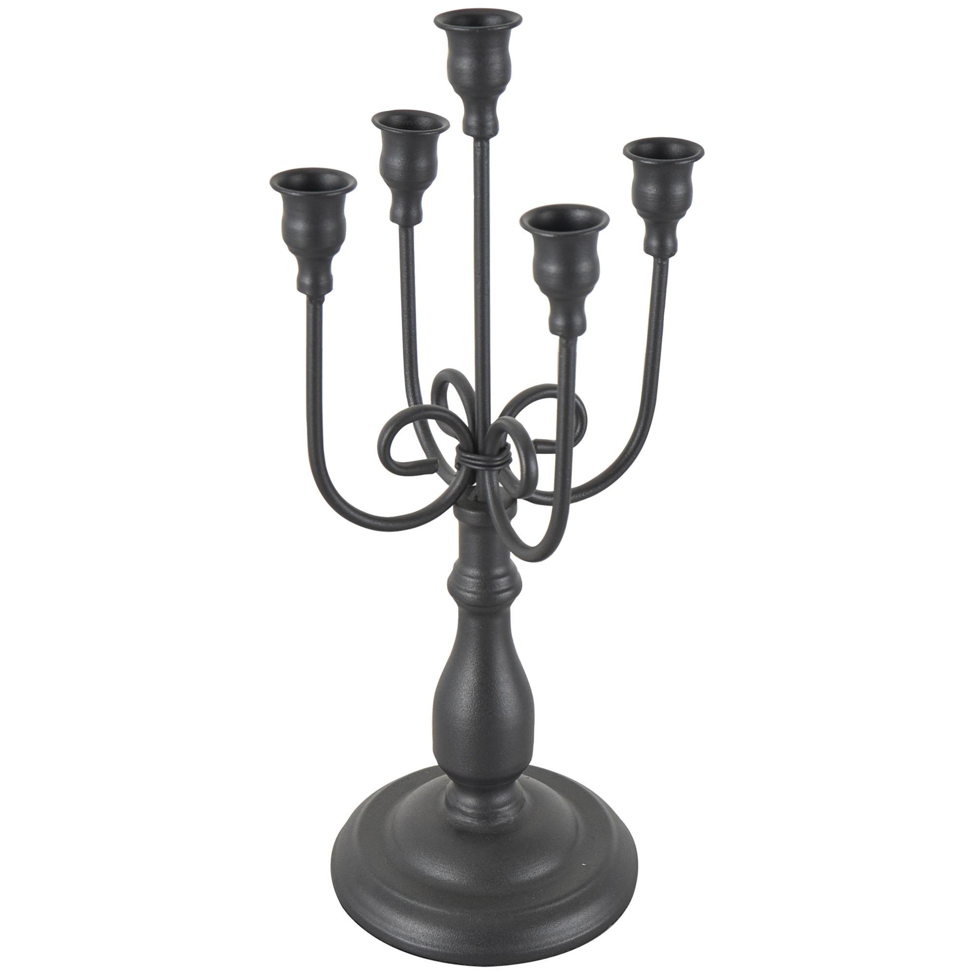 Scroll Black Metal Antique Style Taper 5 Slot Decorative Candelabra