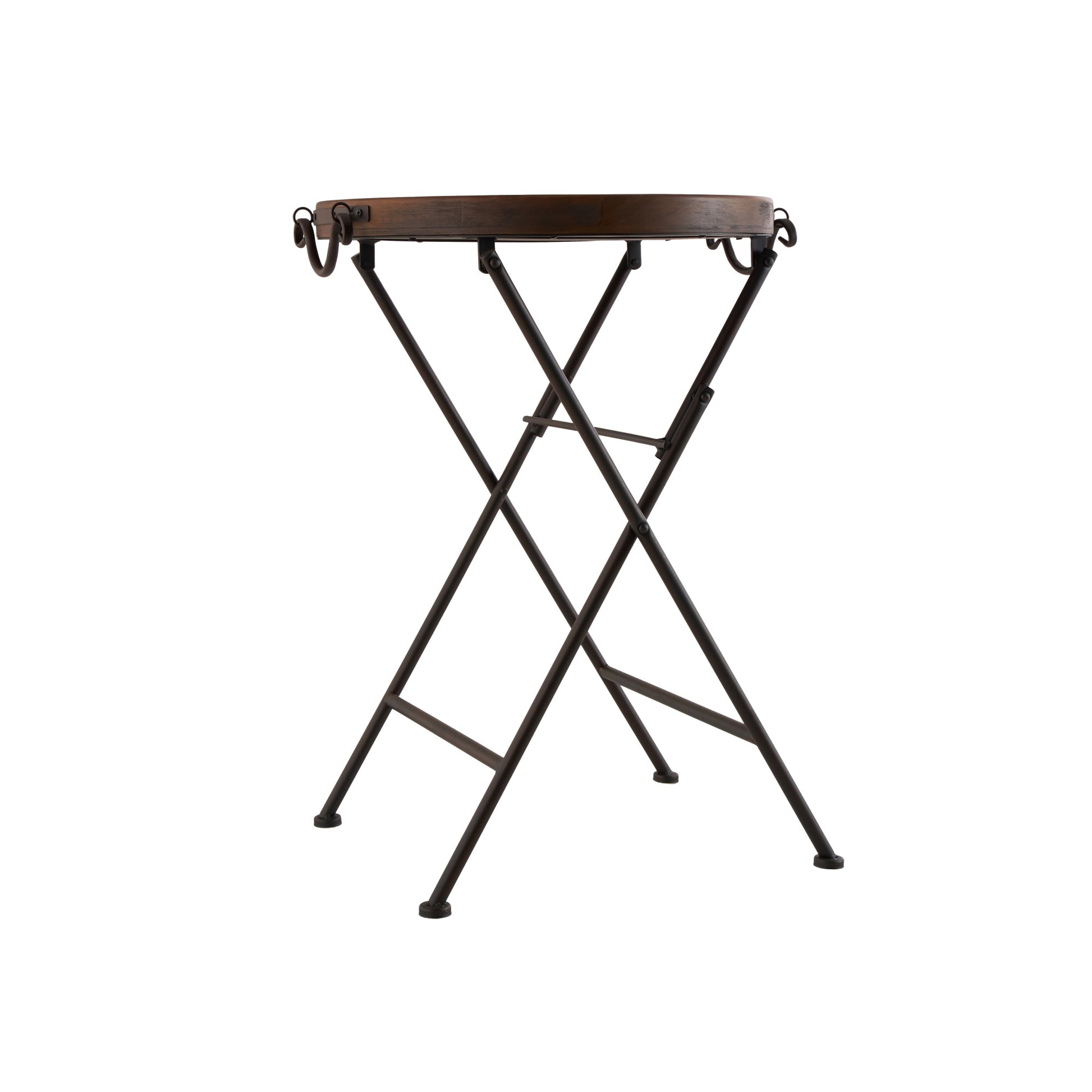 Black Metal Side End Accent Table with Brown Wood Top