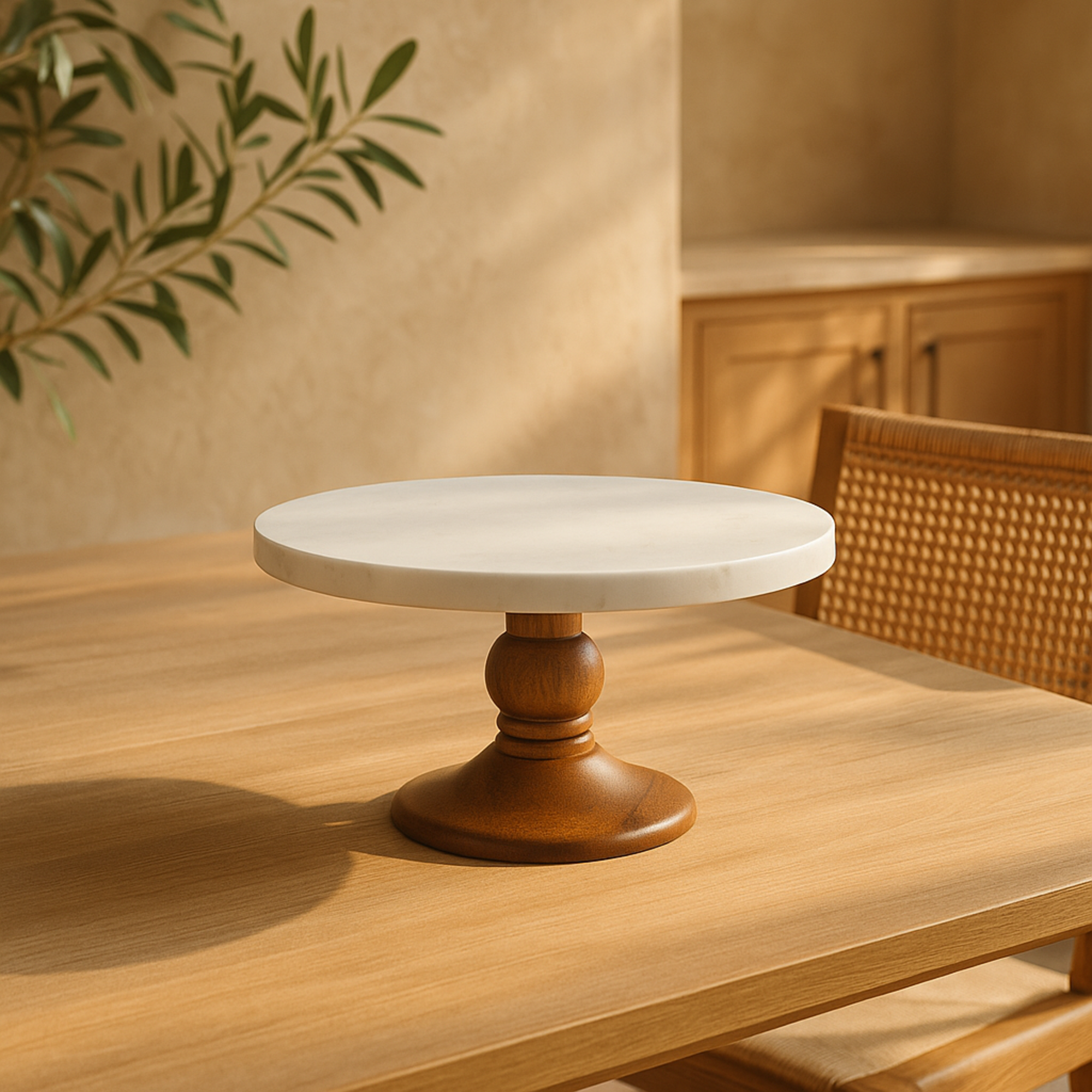 White Mango Wood Decorative Cake Stand with Wood Base