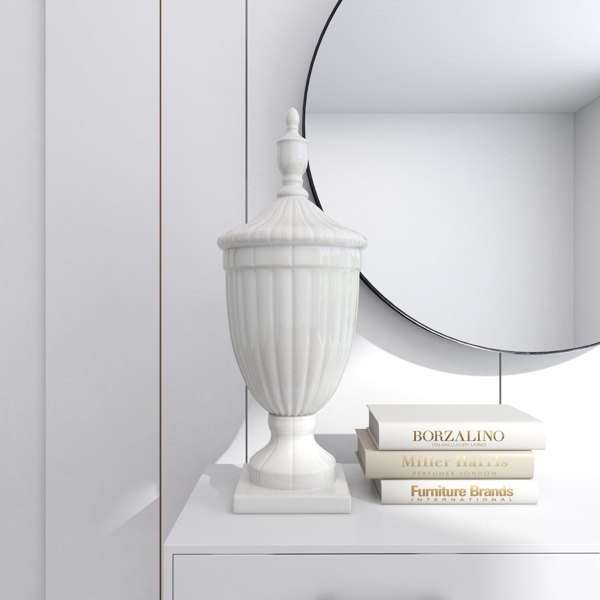 Ceramic Tall Fluted Urn Living Room Decorative Jars with Grooves and Lid