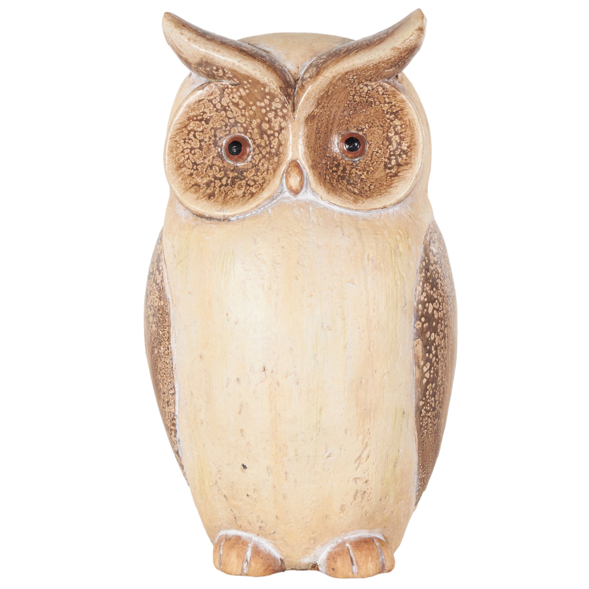 Owl Cream Magnesium Oxide Decorative Garden Sculpture with Brown Accents