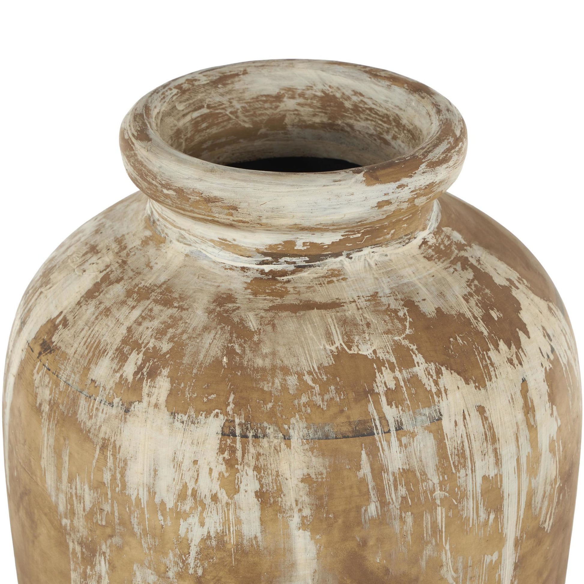 Brown Ceramic Antique Style Distressed Patina Decorative Vase with Beige Accents