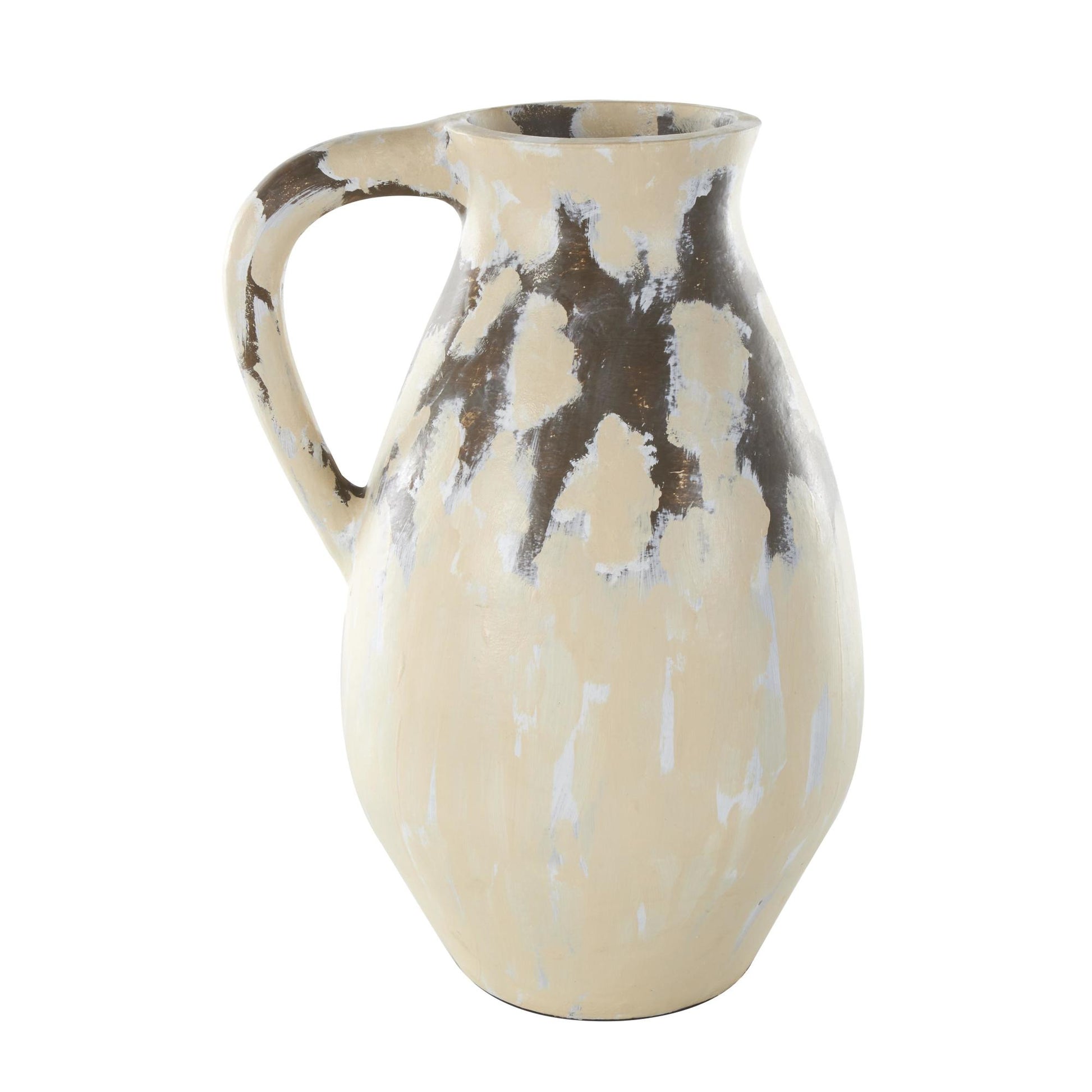 Cream Ceramic Antique Style Pot Decorative Vase with Curved Handle