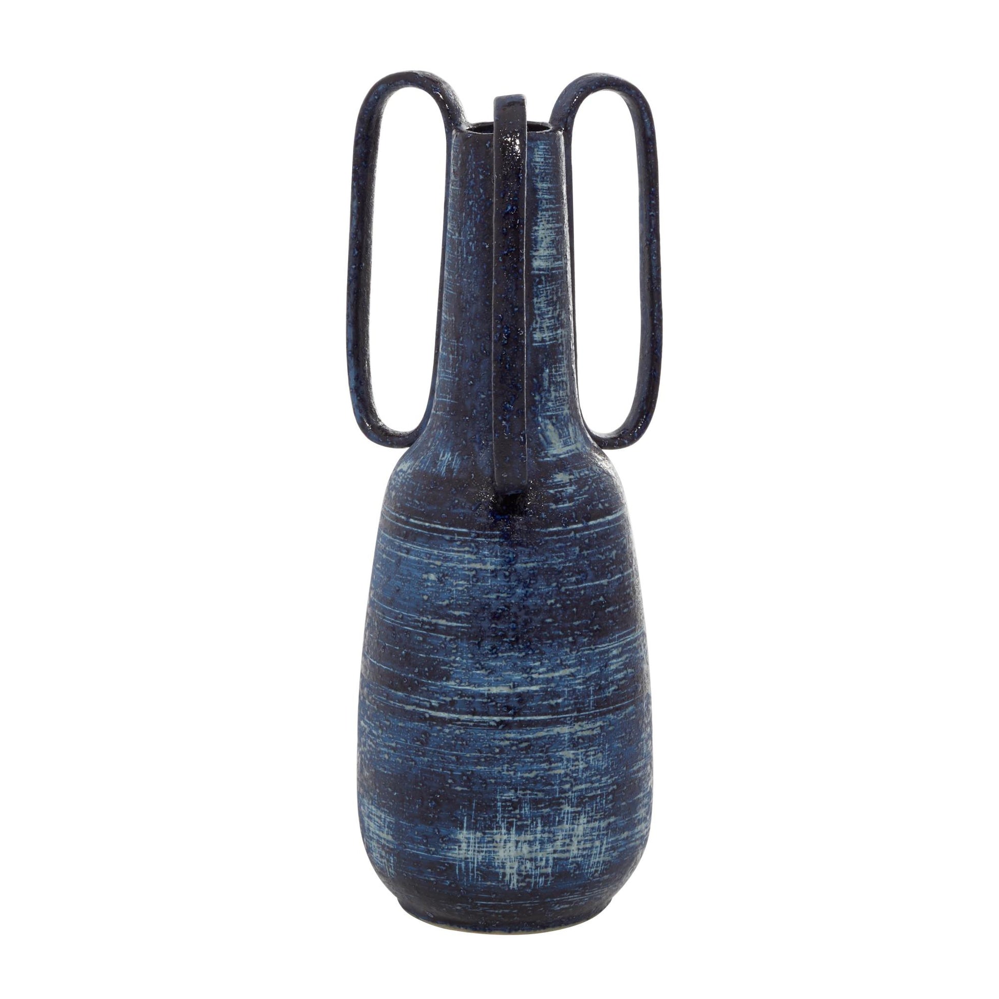 Blue Ceramic Decorative Vase with Handles