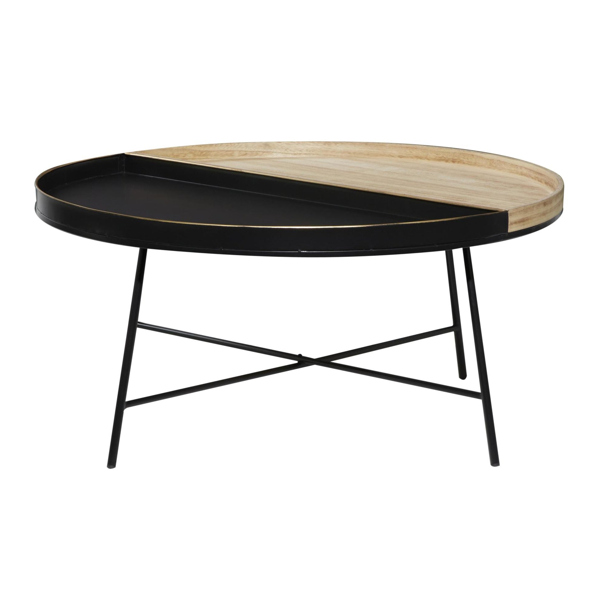 Black Metal Two-Toned Wood Split Tray Living Room Coffee Table