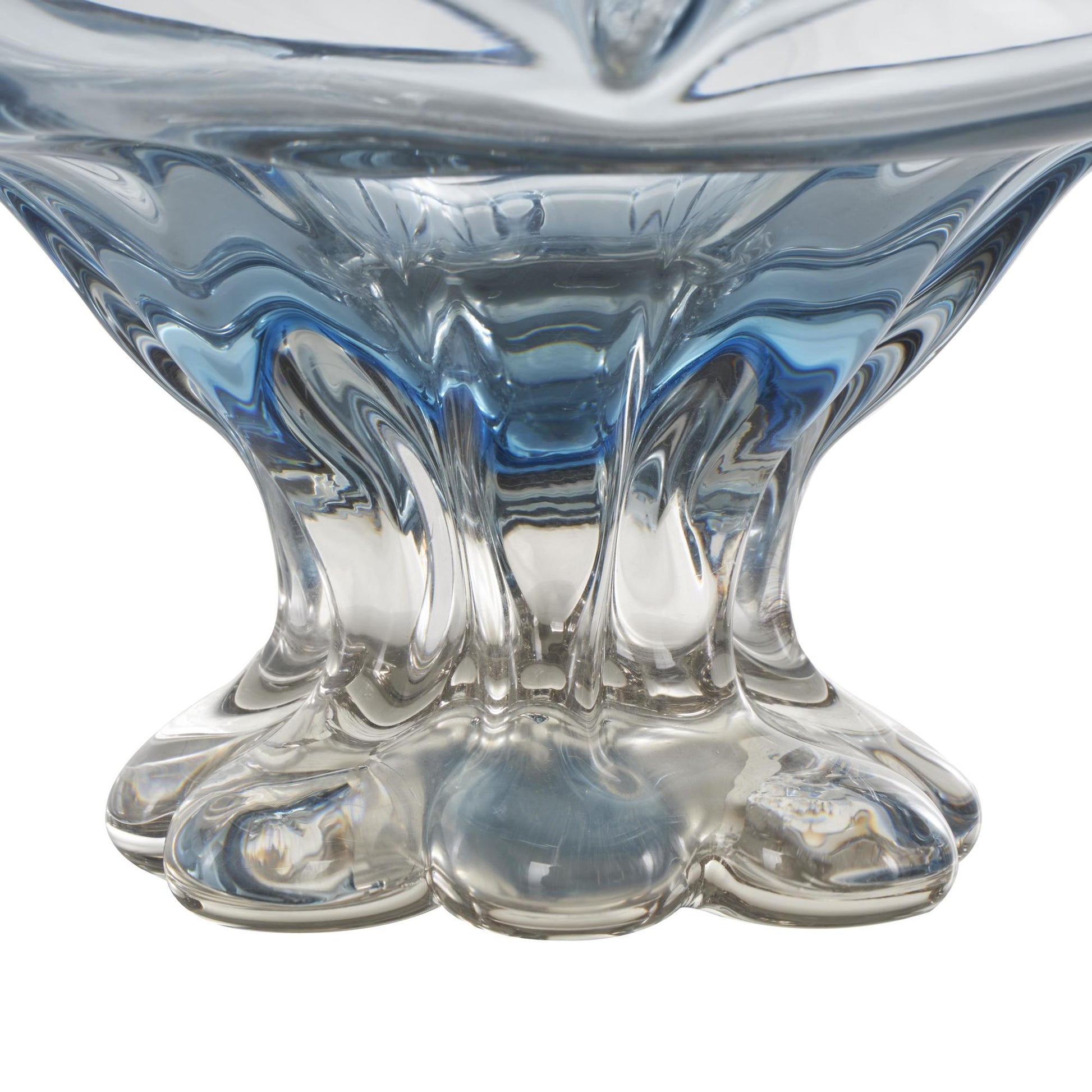 Heart Blue Glass Ombre Large Decorative Bowl with Folded Curve Opening and Scalloped Base