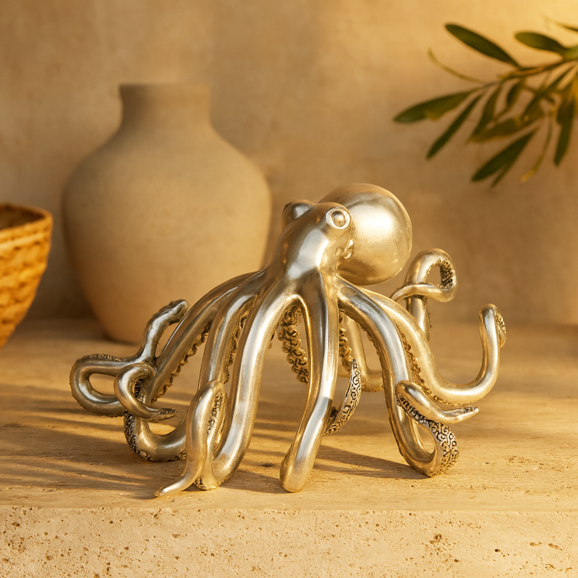 Octopus Silver Resin Laying Decorative Sculpture