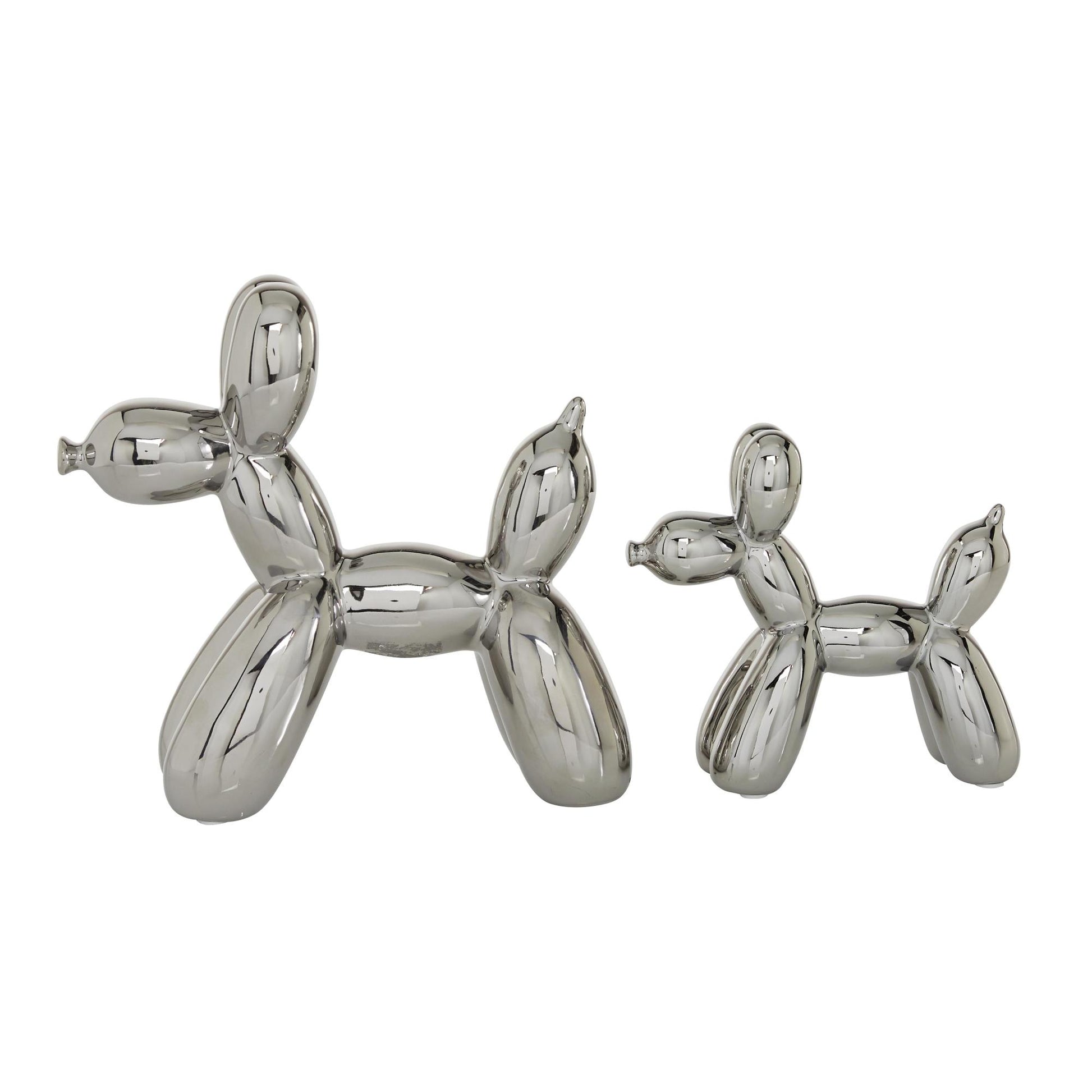 Set of 2 Dog Porcelain Ceramic Balloon Decorative Sculpture