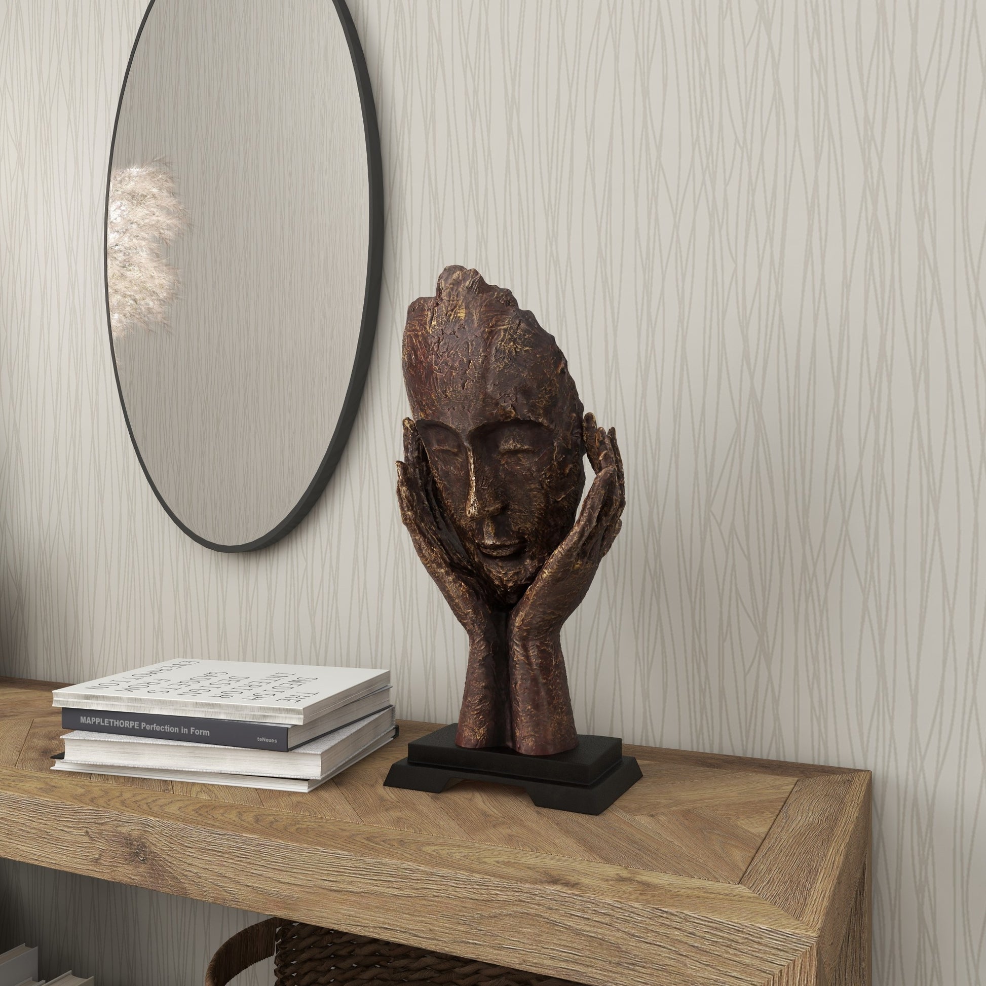 Mask Brown Polystone Thinker Decorative Sculpture