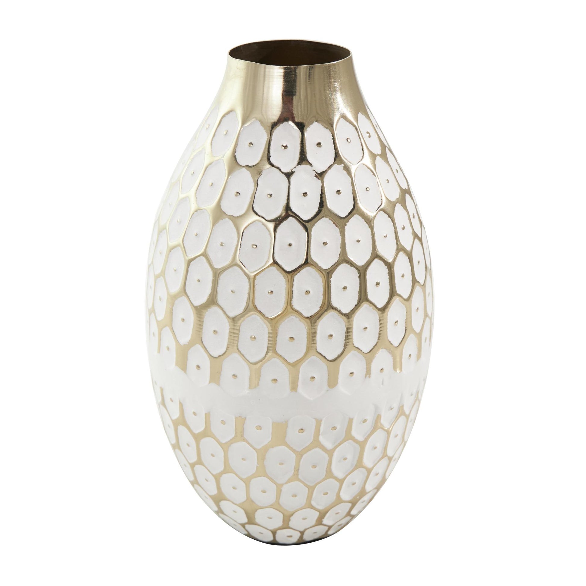 Geometric Gold Metal Geometric Dot Decorative Vase with White Accents