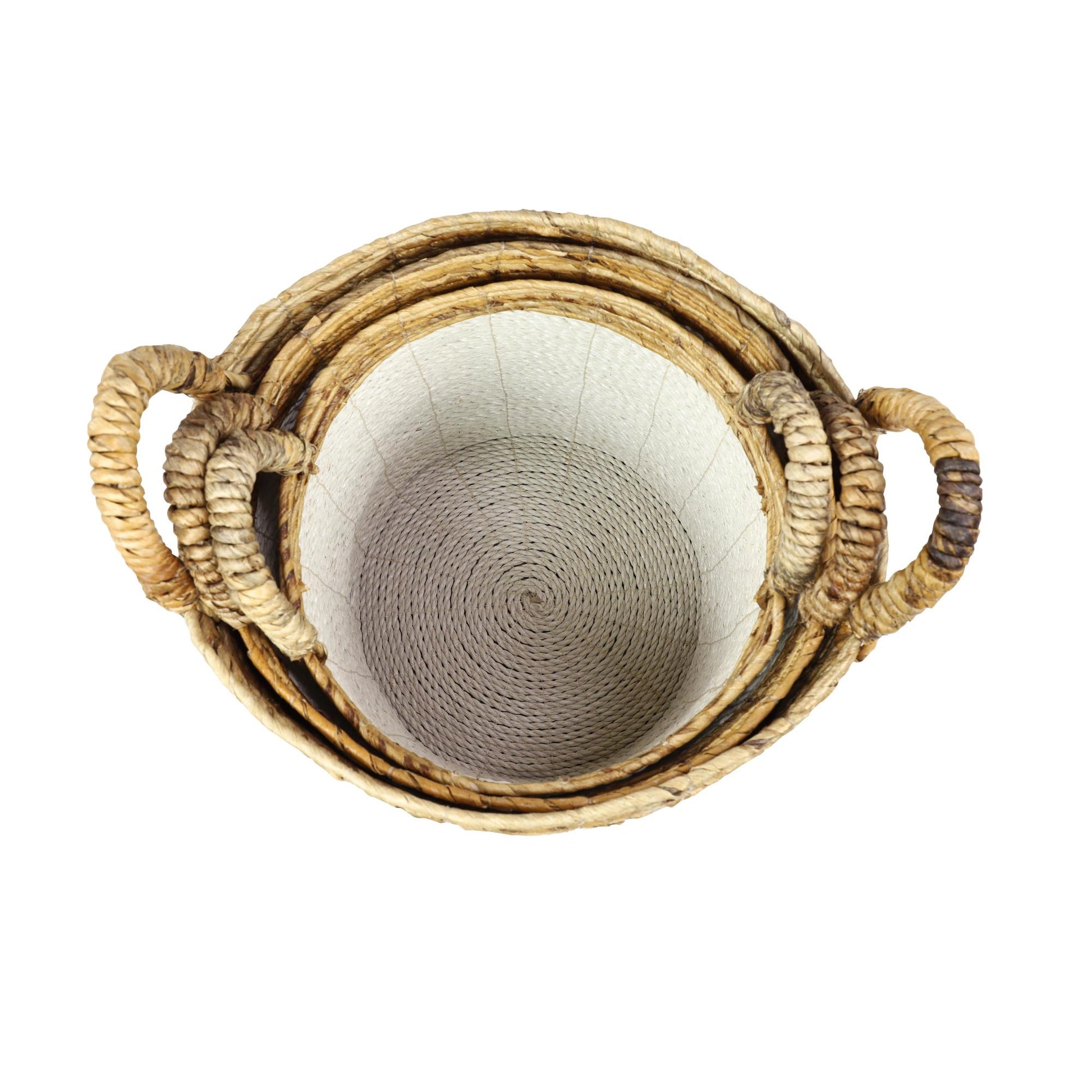 Set of 3 White Seagrass Handmade Two Toned Decorative and Functional Storage Basket with Handles