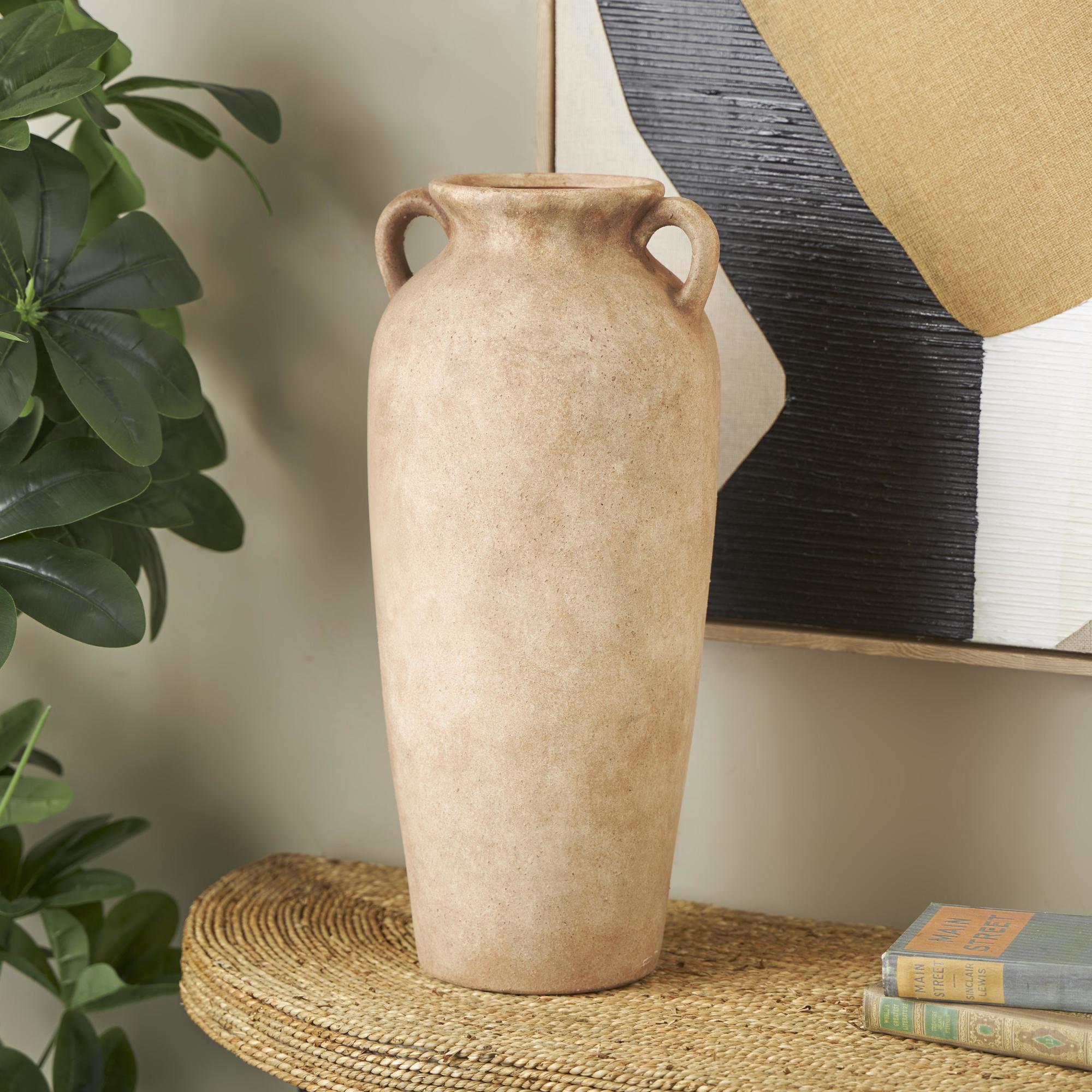 Ceramic Antique Style Textured Decorative Vase with Handles