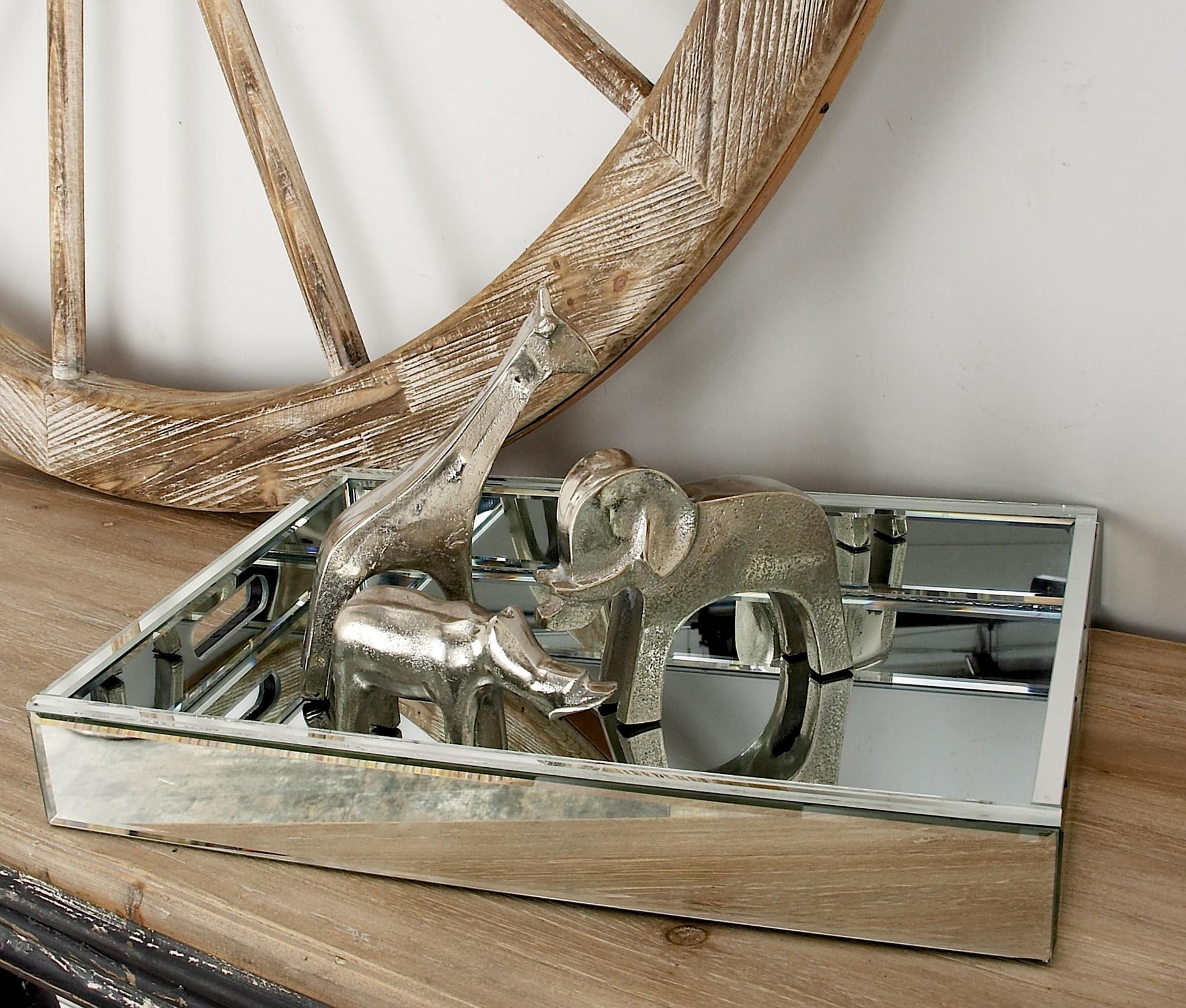 Silver Wooden Mirrored Living Room Decor Tray
